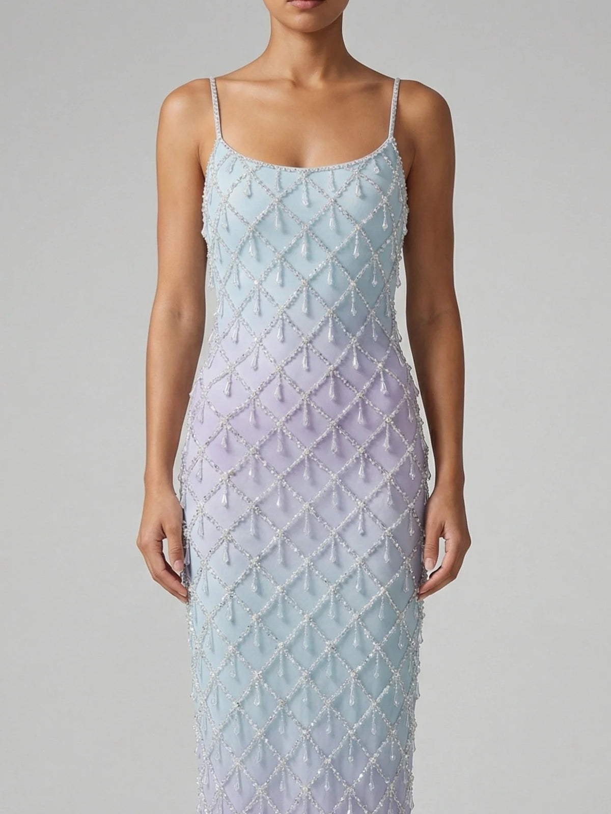 calliope maxi dress Calliope Luxury Crystal Blue Ombre Maxi Party Dress – Miami Sample