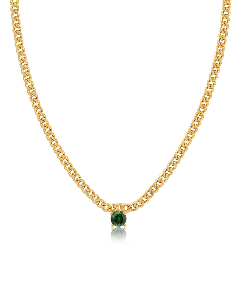 Bardot Stud Necklace- Emerald Green- Gold