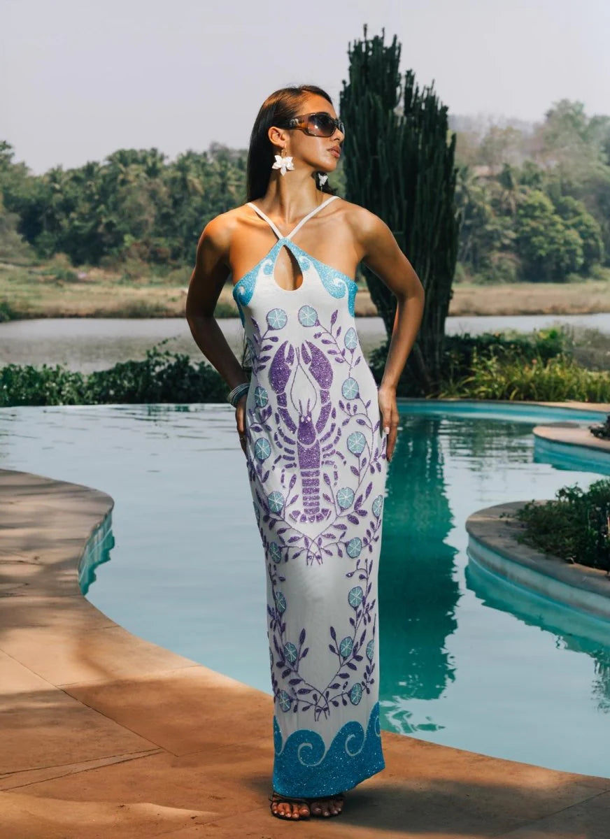lobster maxi dress Shop Hand Beaded partywear style for women Cut Out Dress Plus Perfect for beachside dinners Color:As Photo( Yellow)