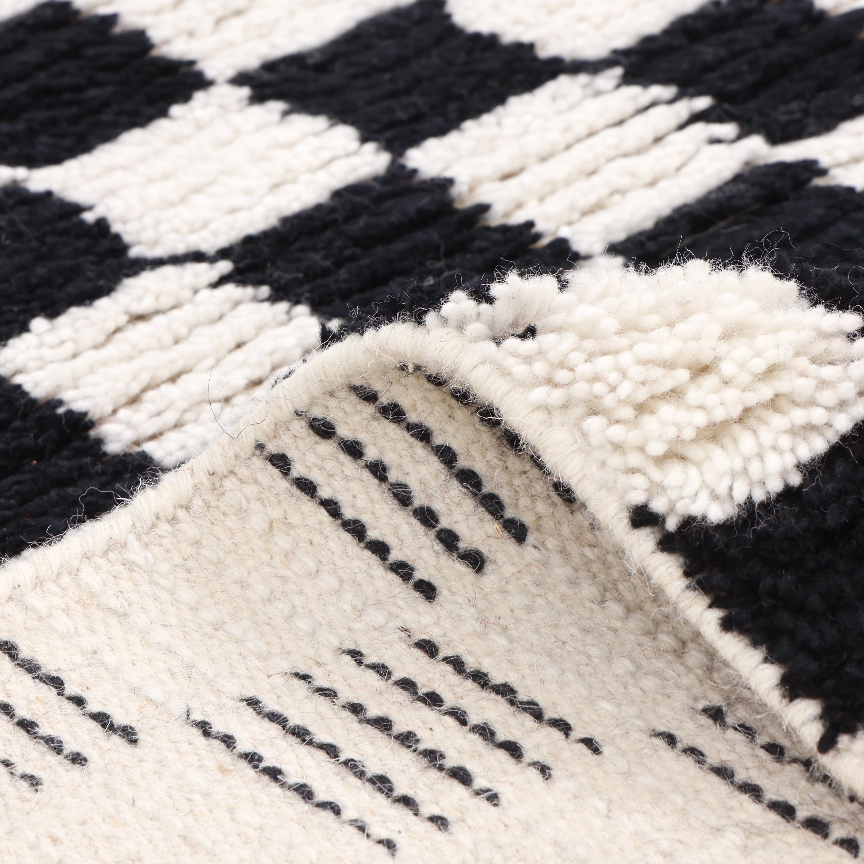 Stamford Hand Knotted Contemporary Checkered Black Area Rug