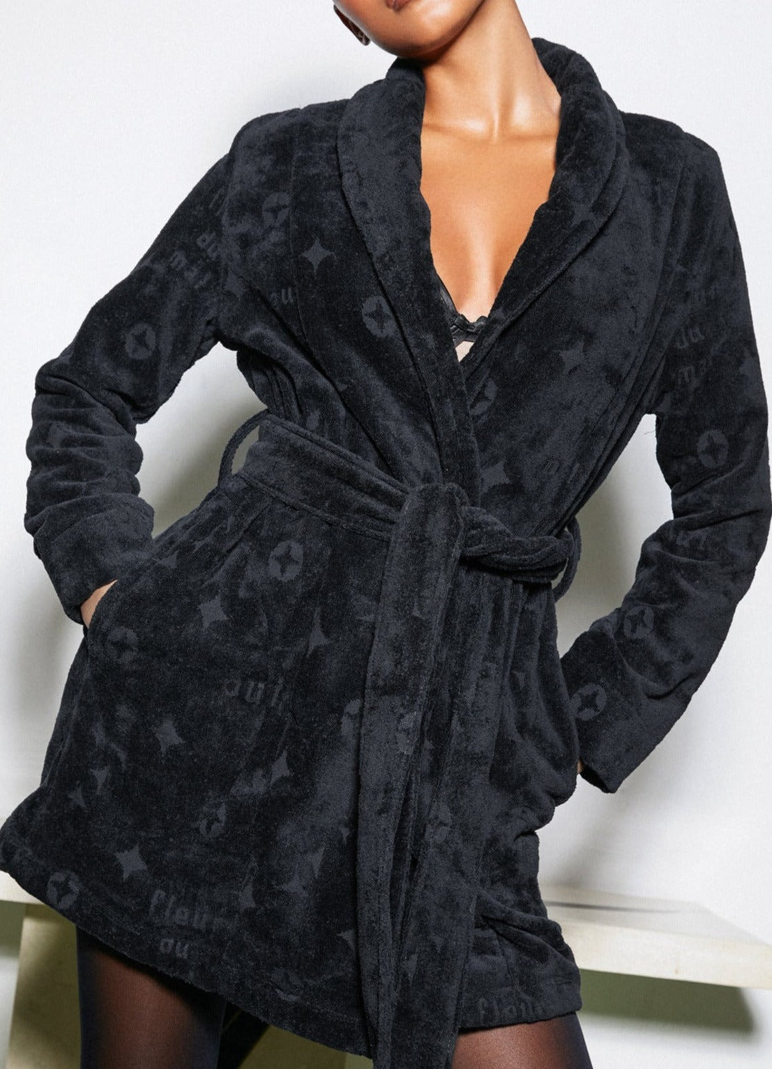 Black Terrycloth Short Robe