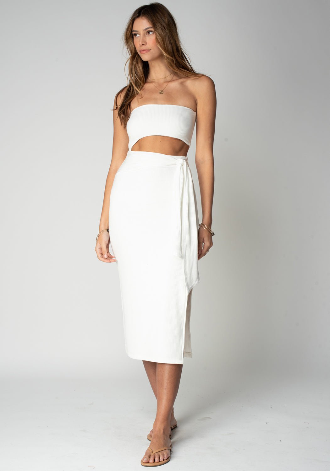 Stillwater Wide Rib Baja Nights Cutout Dress in White | Stillwater