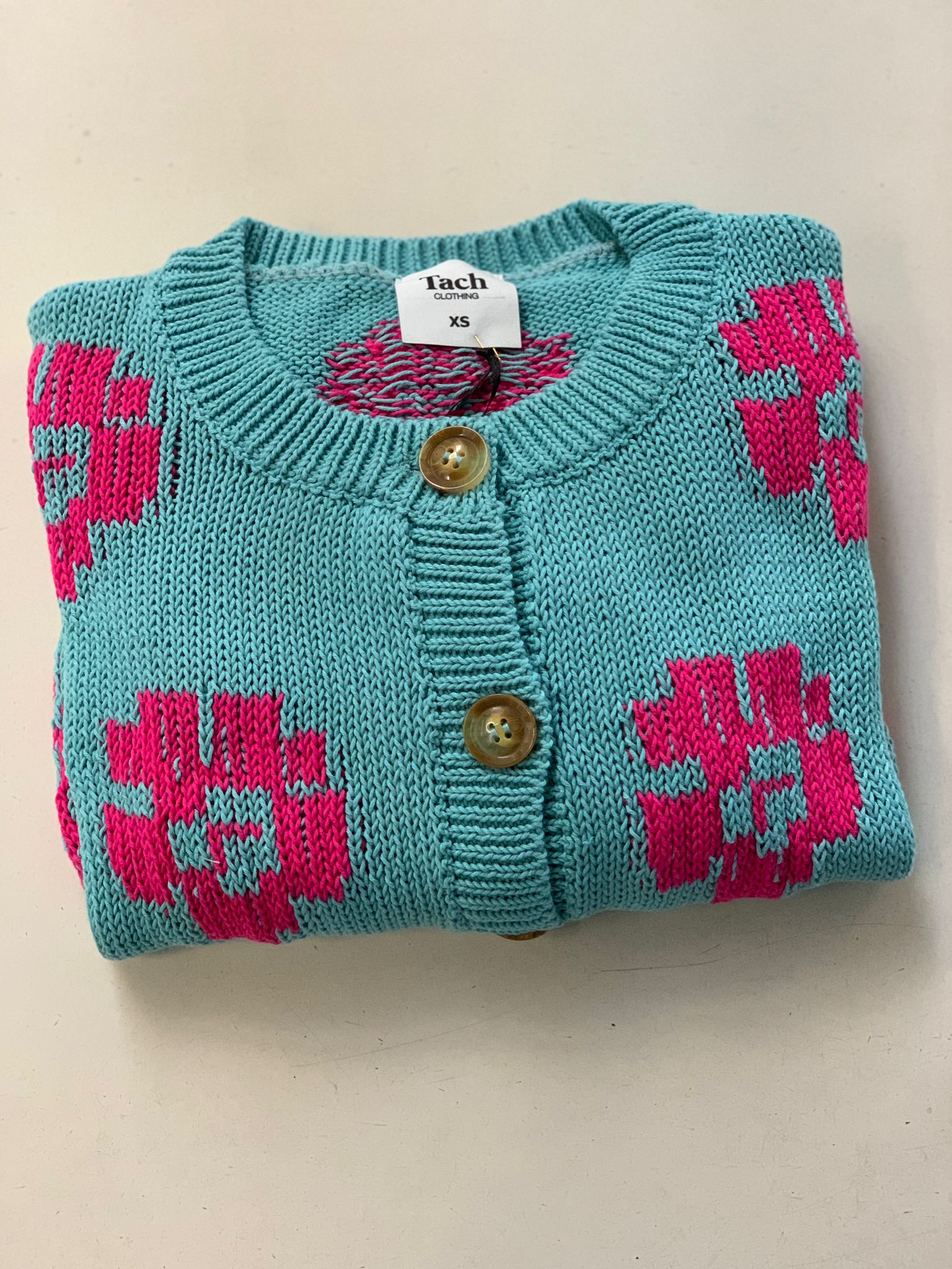 Vera Knit Cardigan | Aqua Blue & Magenta