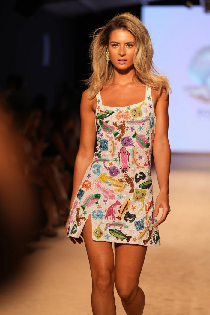 Arizona White Beaded Dress | Oceanus