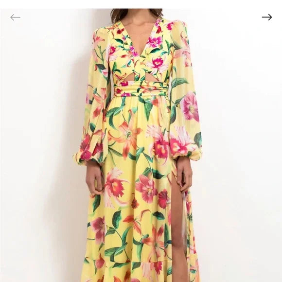 PatBo Laelia Cut Out Maxi Dress in Canary | Patbo