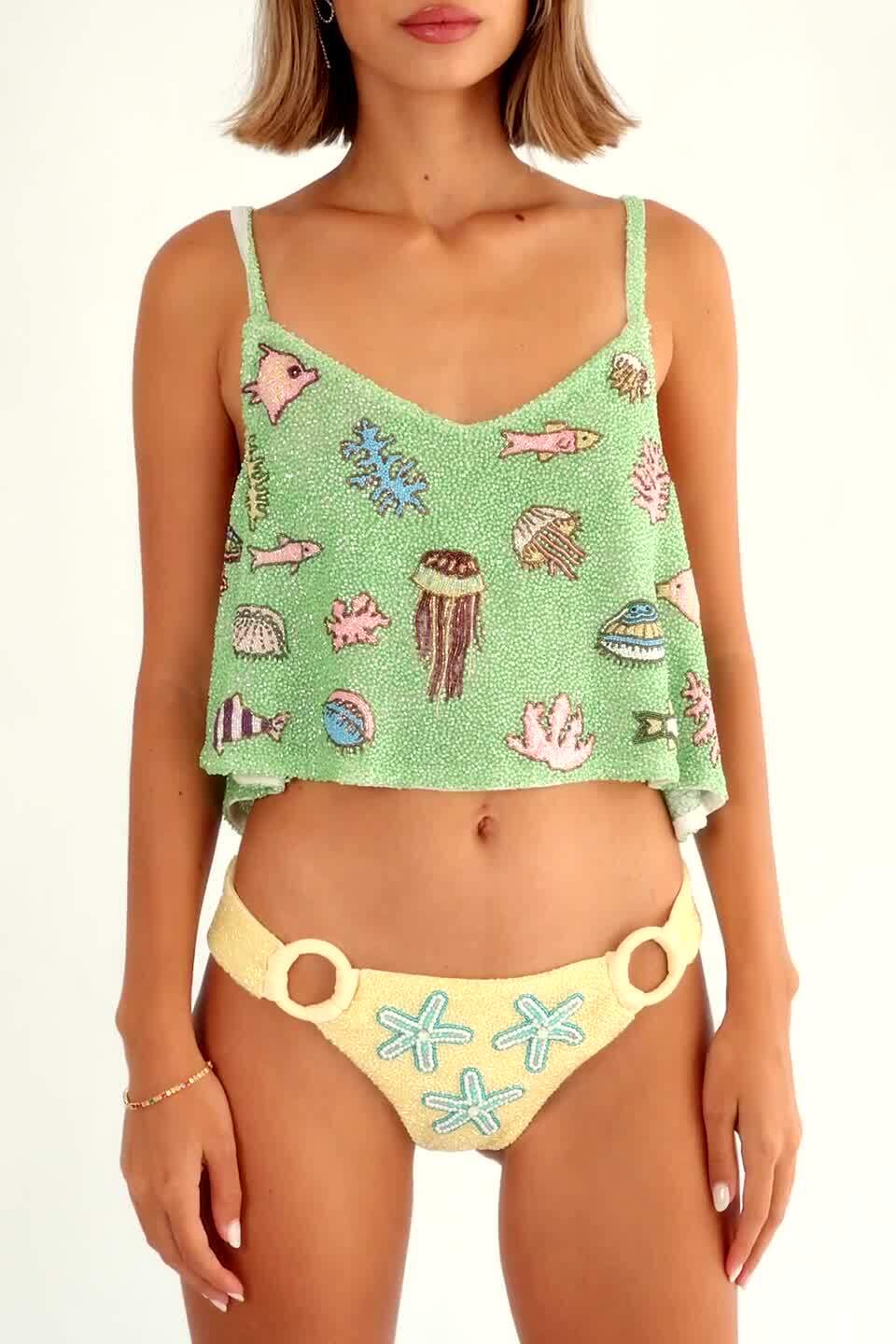 Sea Hand Beaded Top | Green
