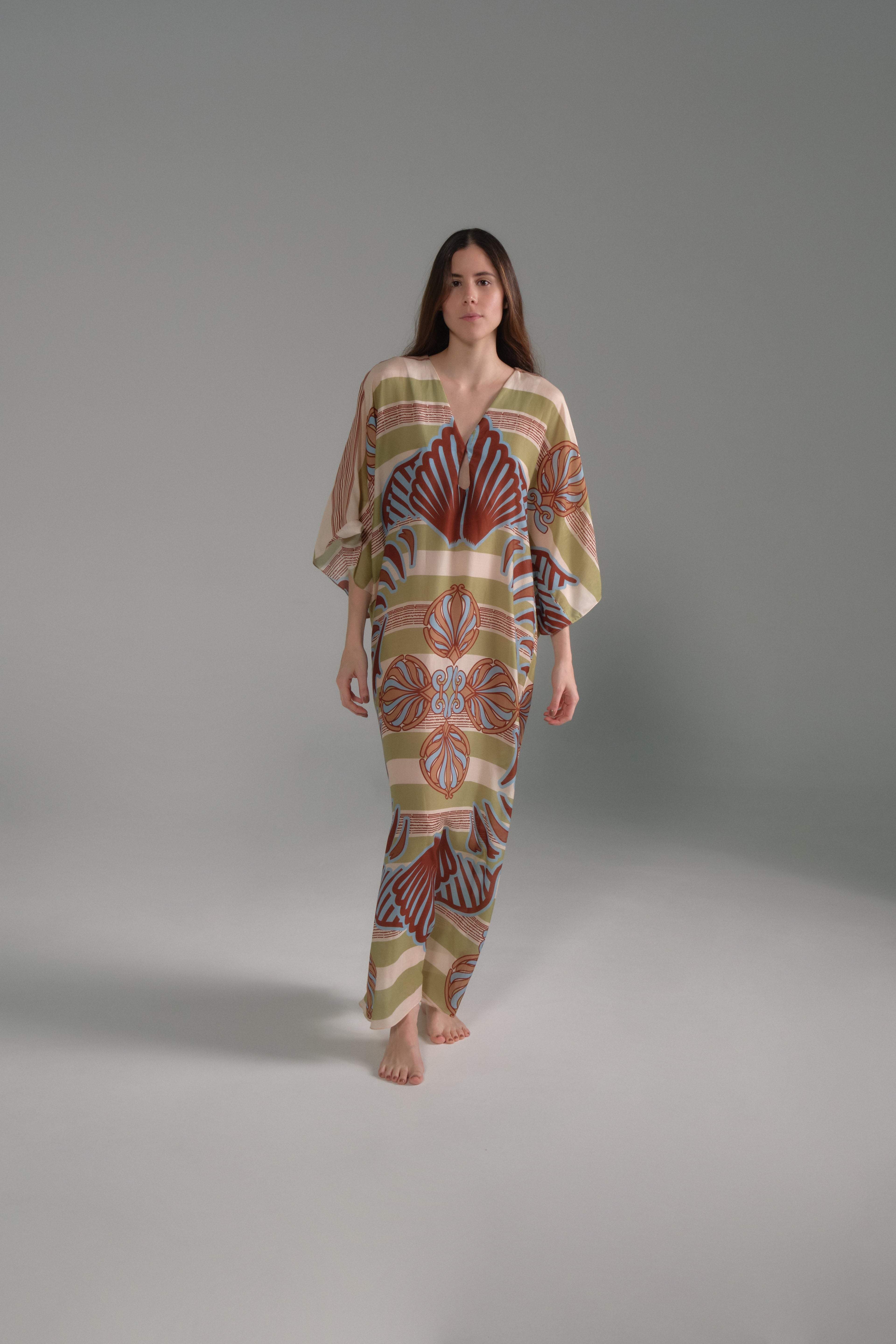 Andina Cotton Silk Tunic / Sage Ornament Stripes