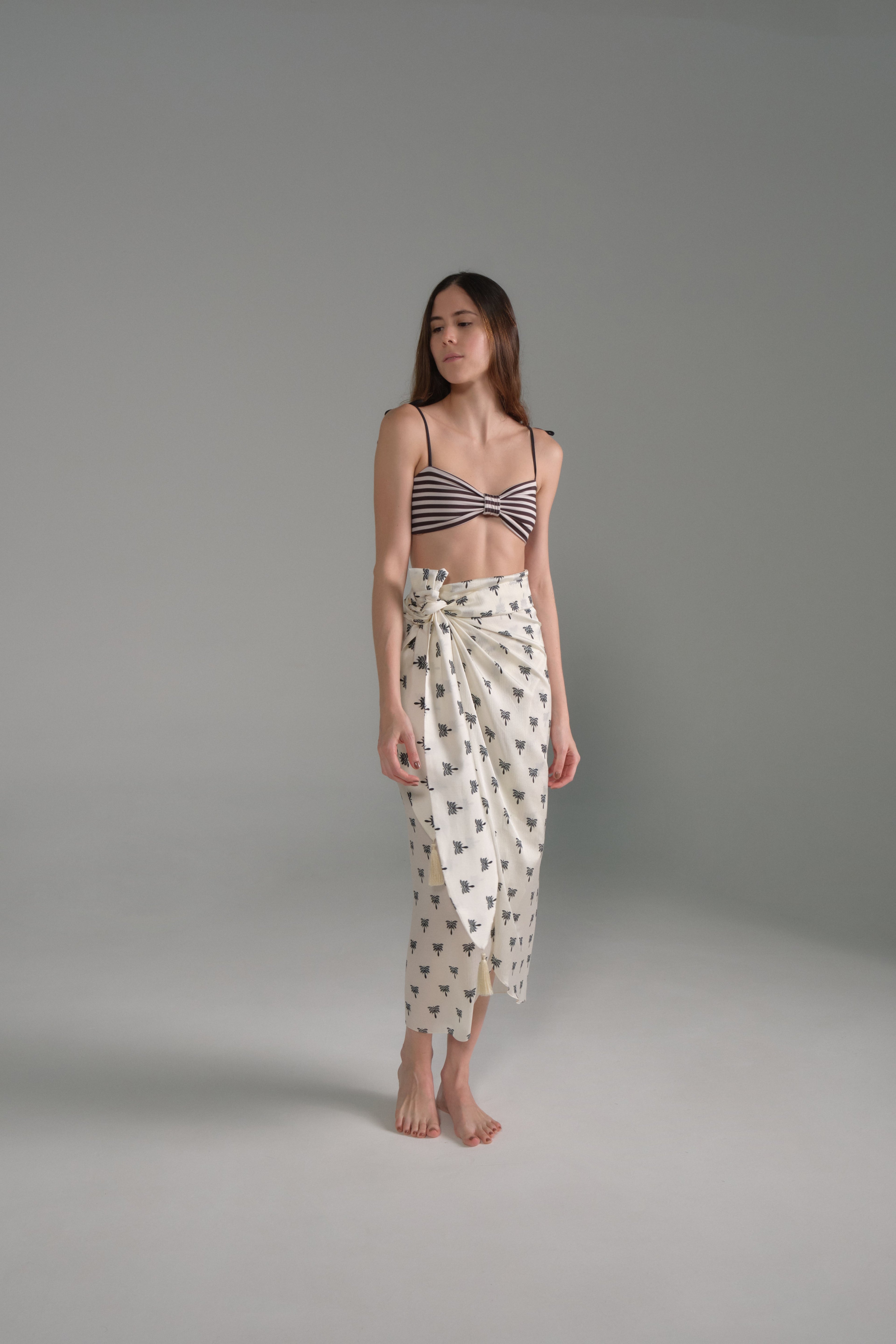 Mapara Martellato Silk Skirt / Ivory - Black  Polka Palms