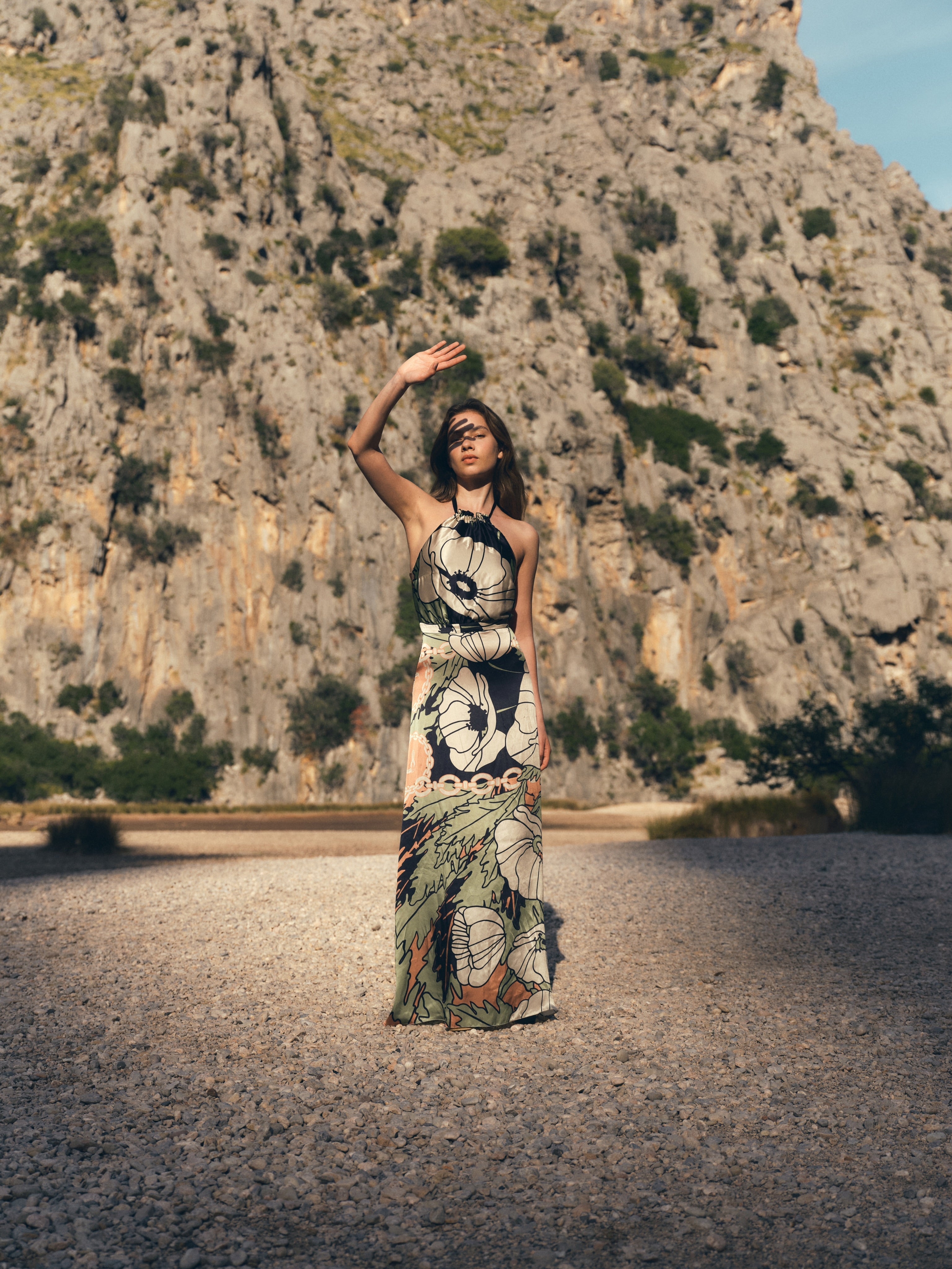 Magdalena Satin Silk Maxi Dress / Sage Gladiolos Garden