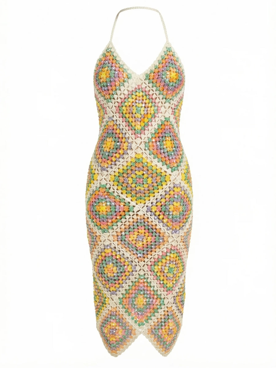 Katerina Crochet And Sequin Luxe Multi Colored Dress