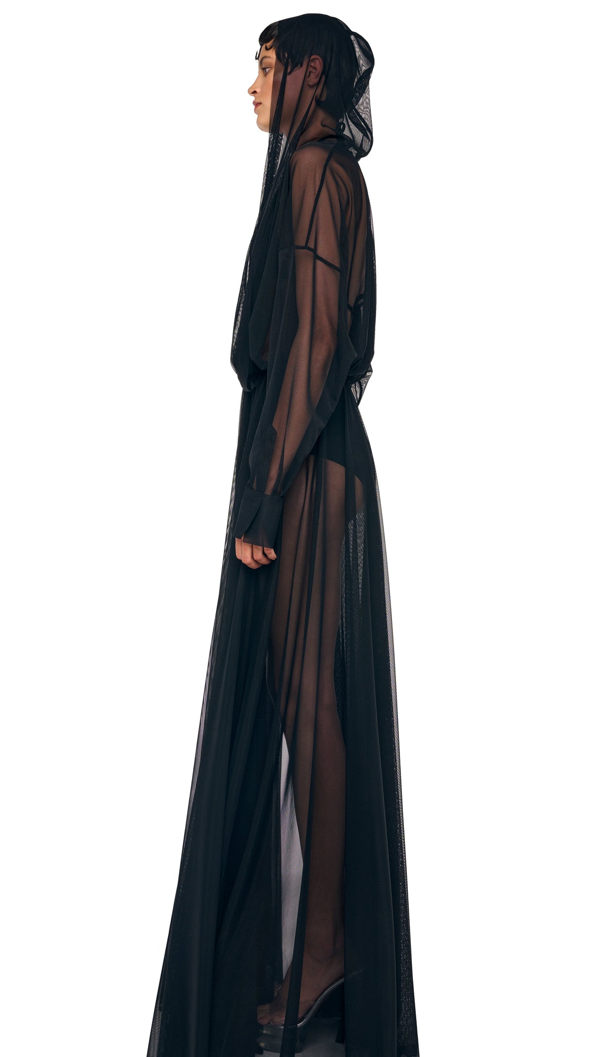 HOODED SUPER OS BF NK SHIRT FLARED GOWN