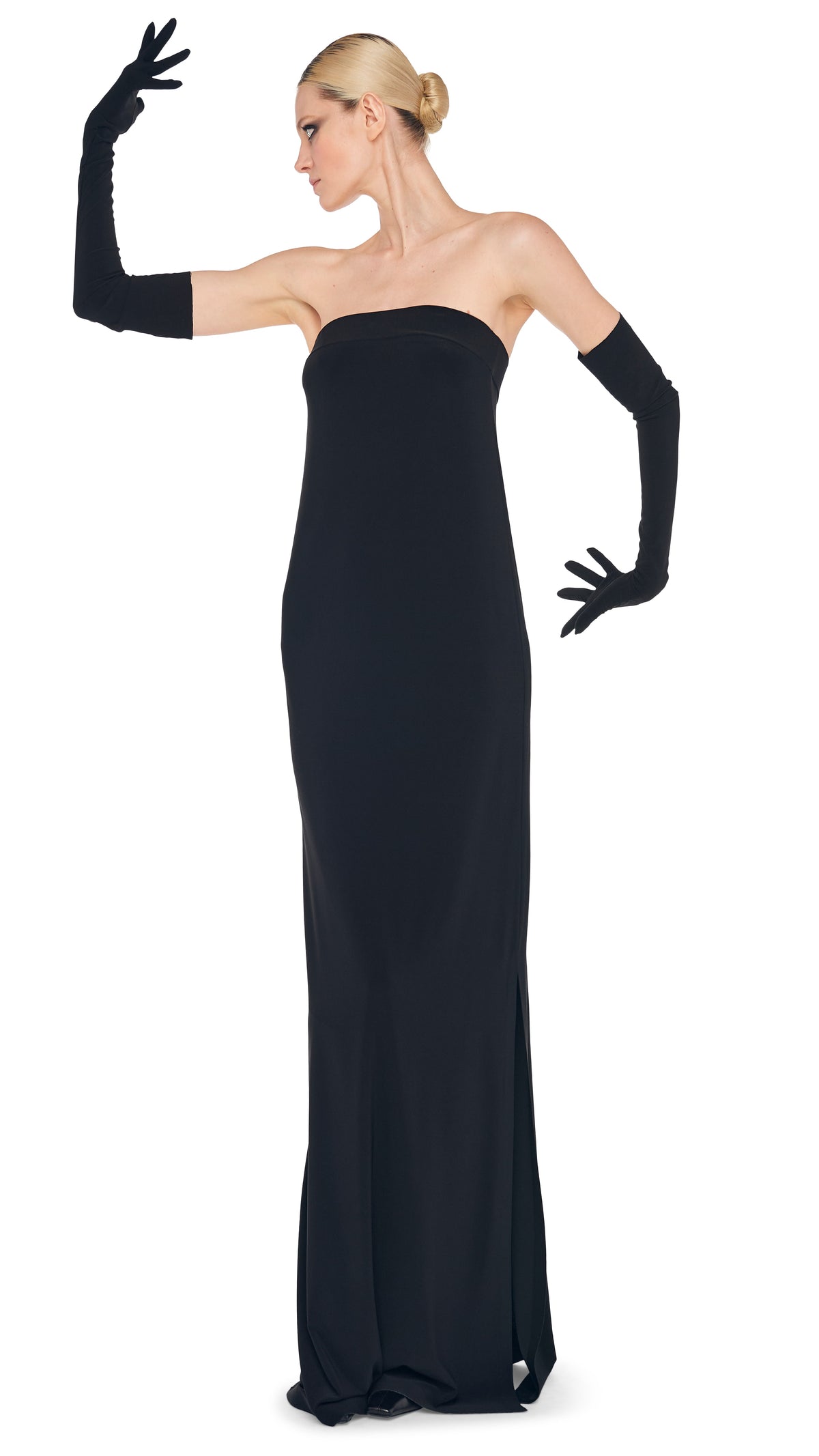 STRAPLESS TAILORED SIDE SLIT GOWN
