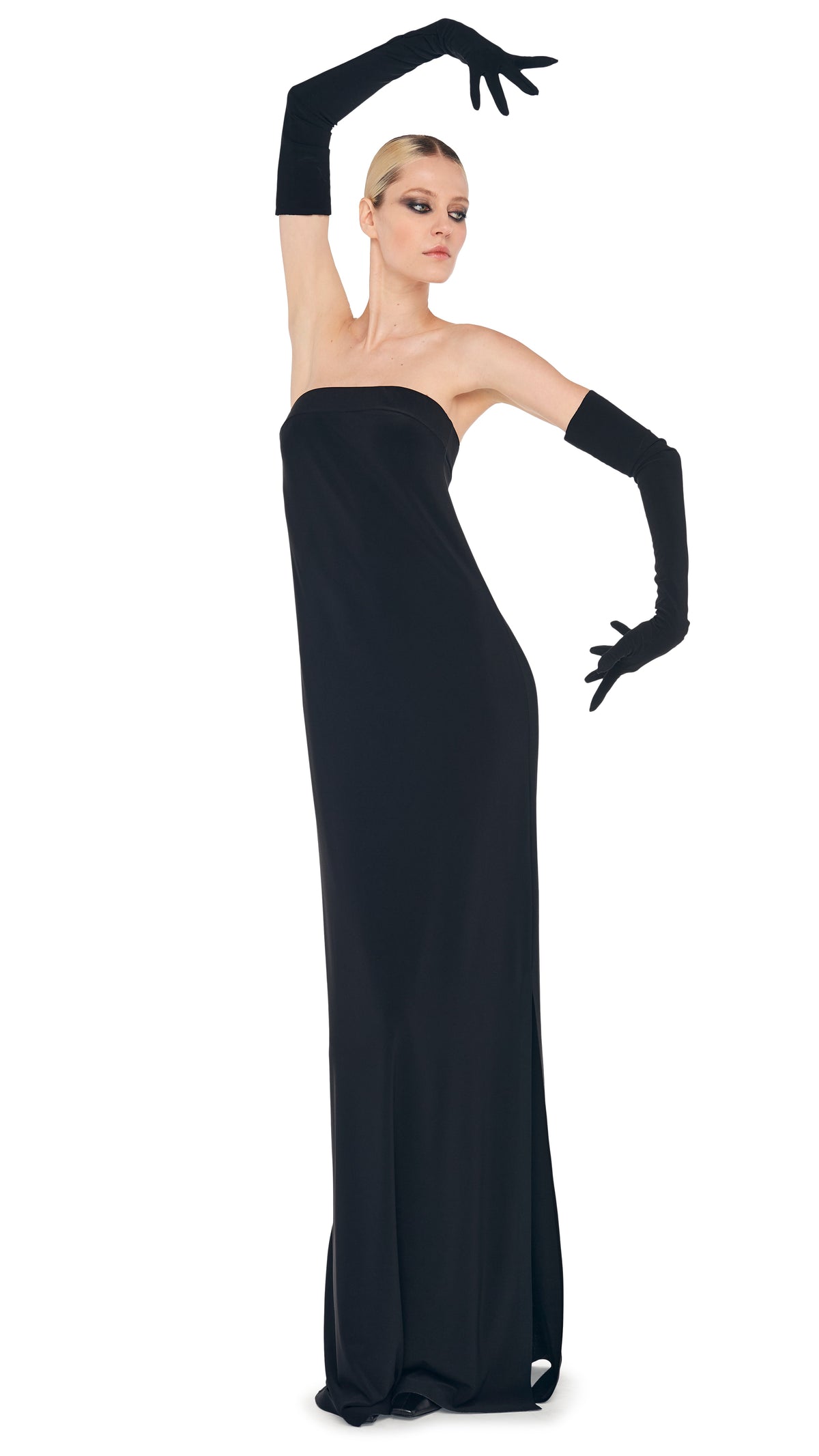 STRAPLESS TAILORED SIDE SLIT GOWN