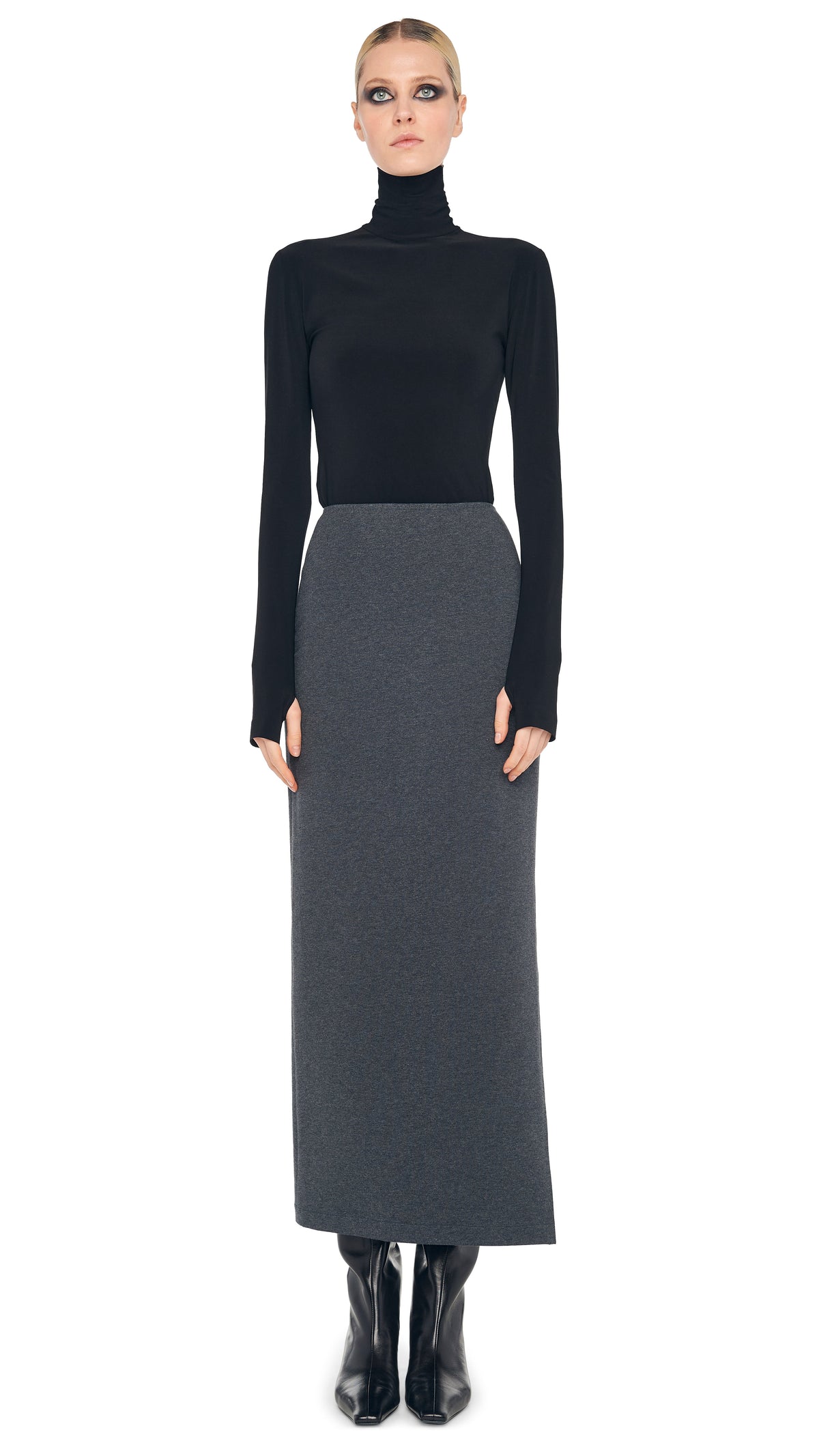 SIDE SLIT MIDCALF SKIRT