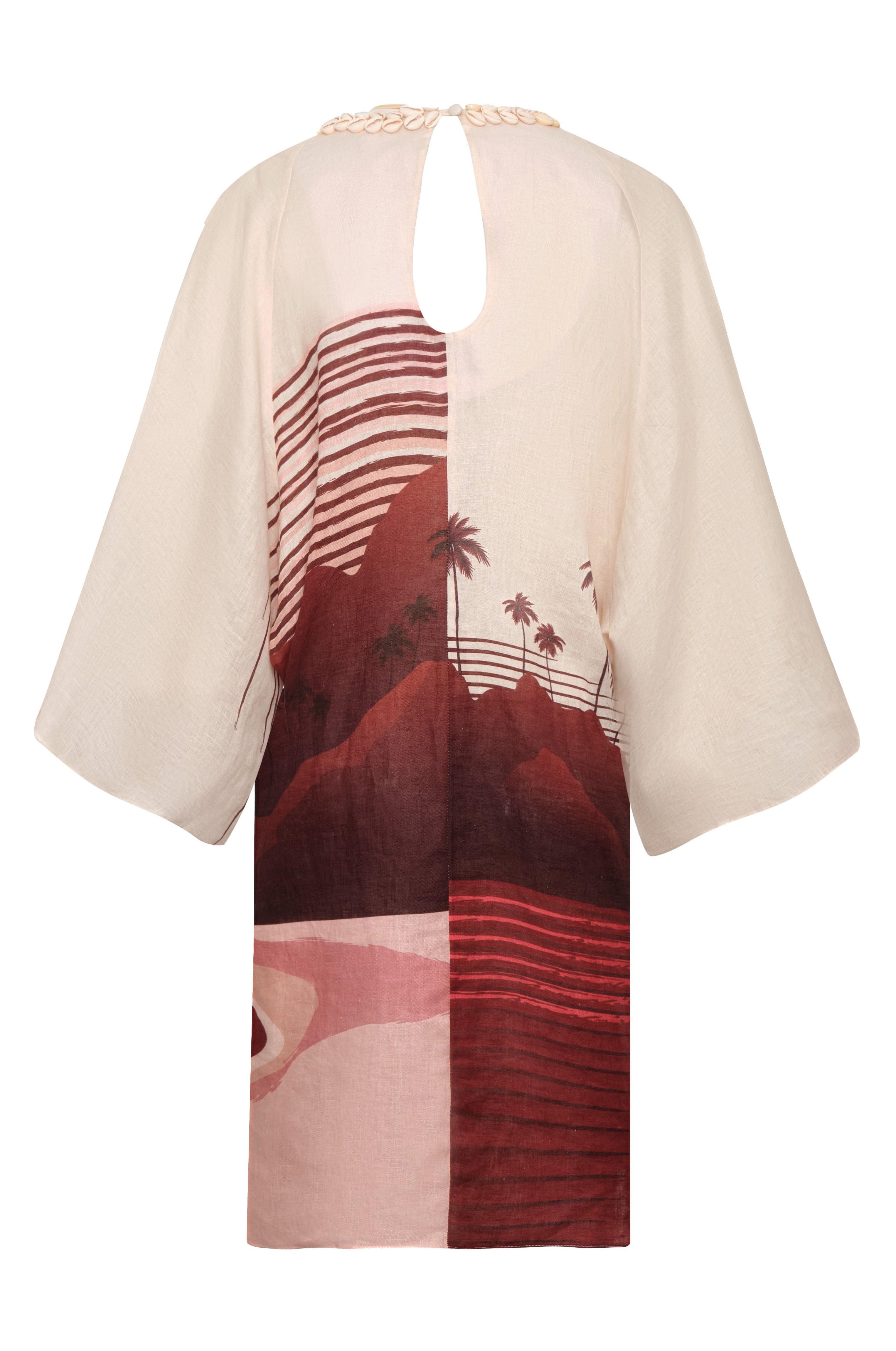 Andina Hand Embroidered Linen Mini Tunic / Red Tropical Landscape