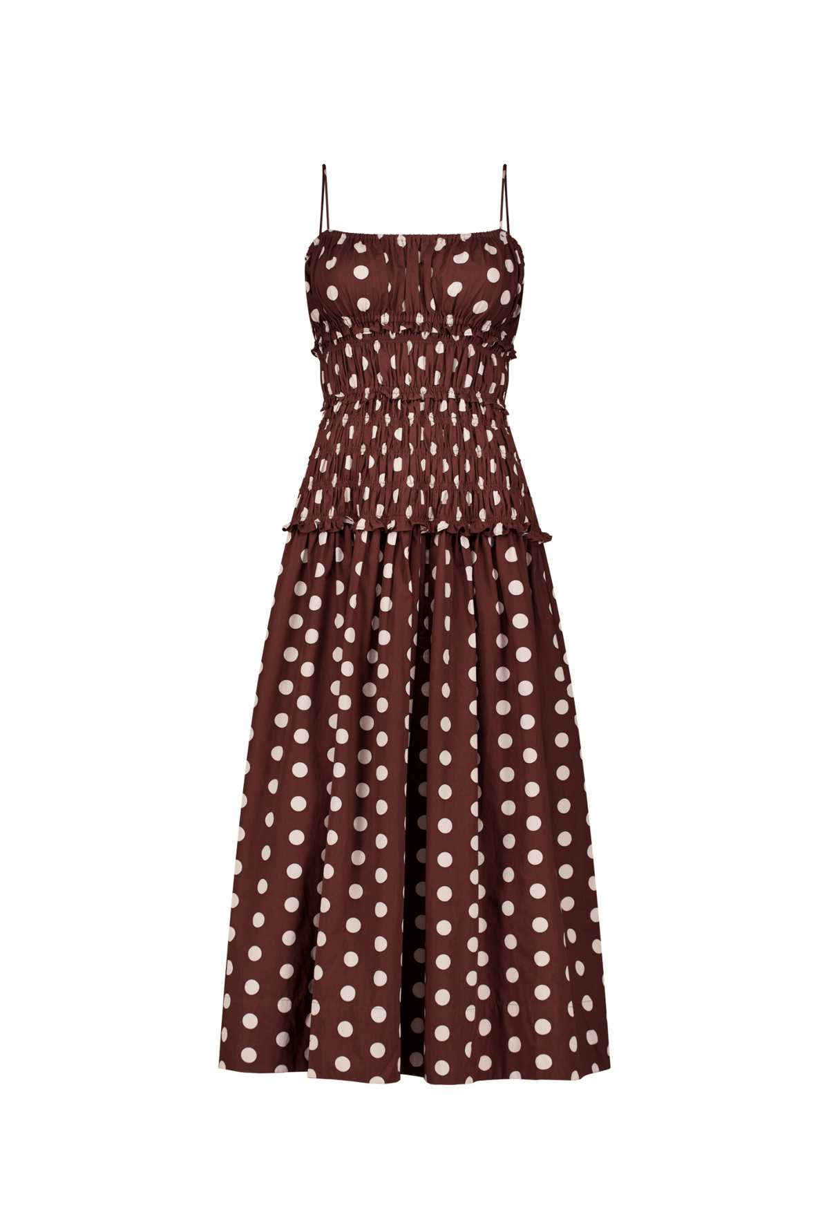 The Amelia Dress in Brown/Ivory Polka Dot