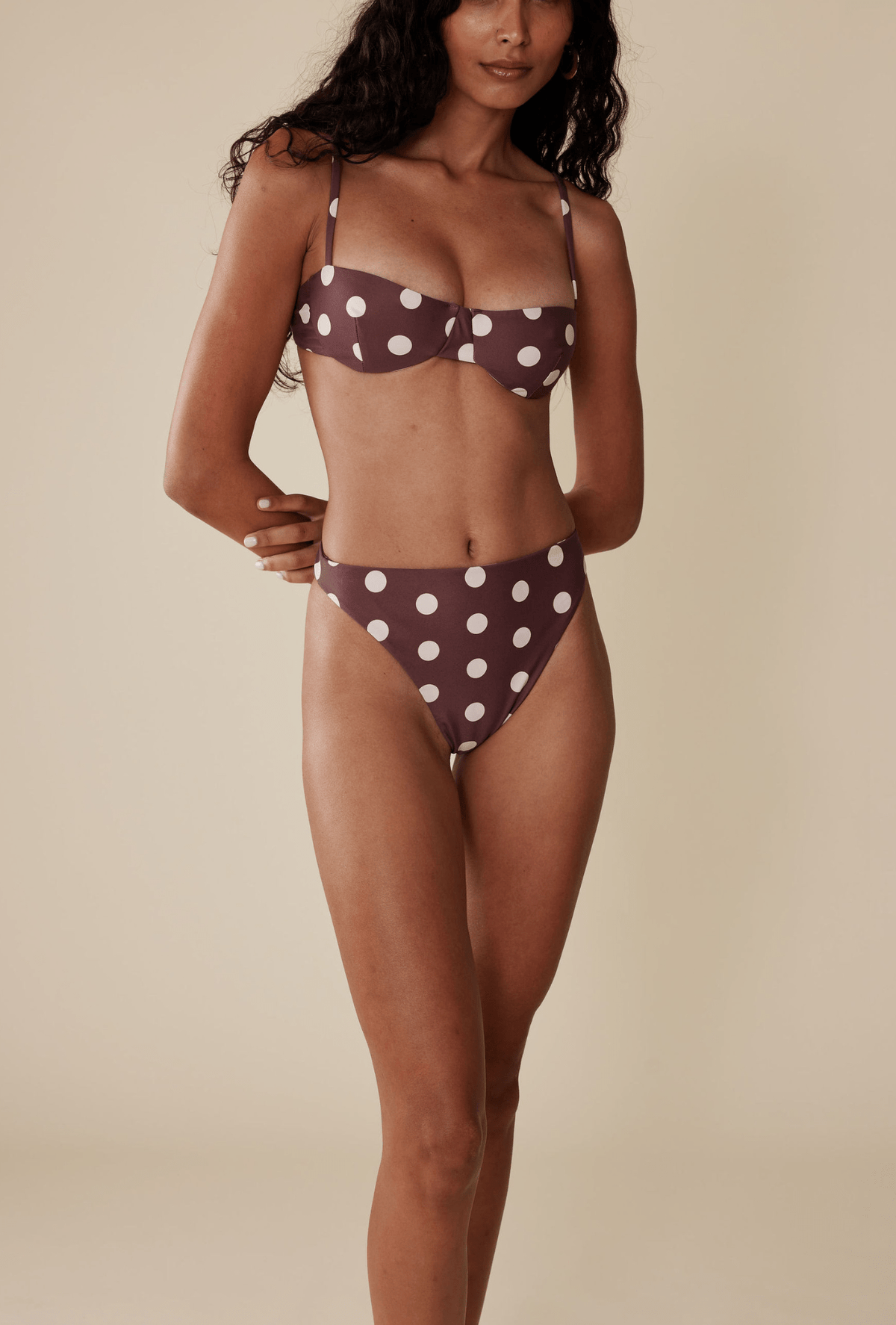 The Edie Bottom in Polka Dot Brown/Ivory