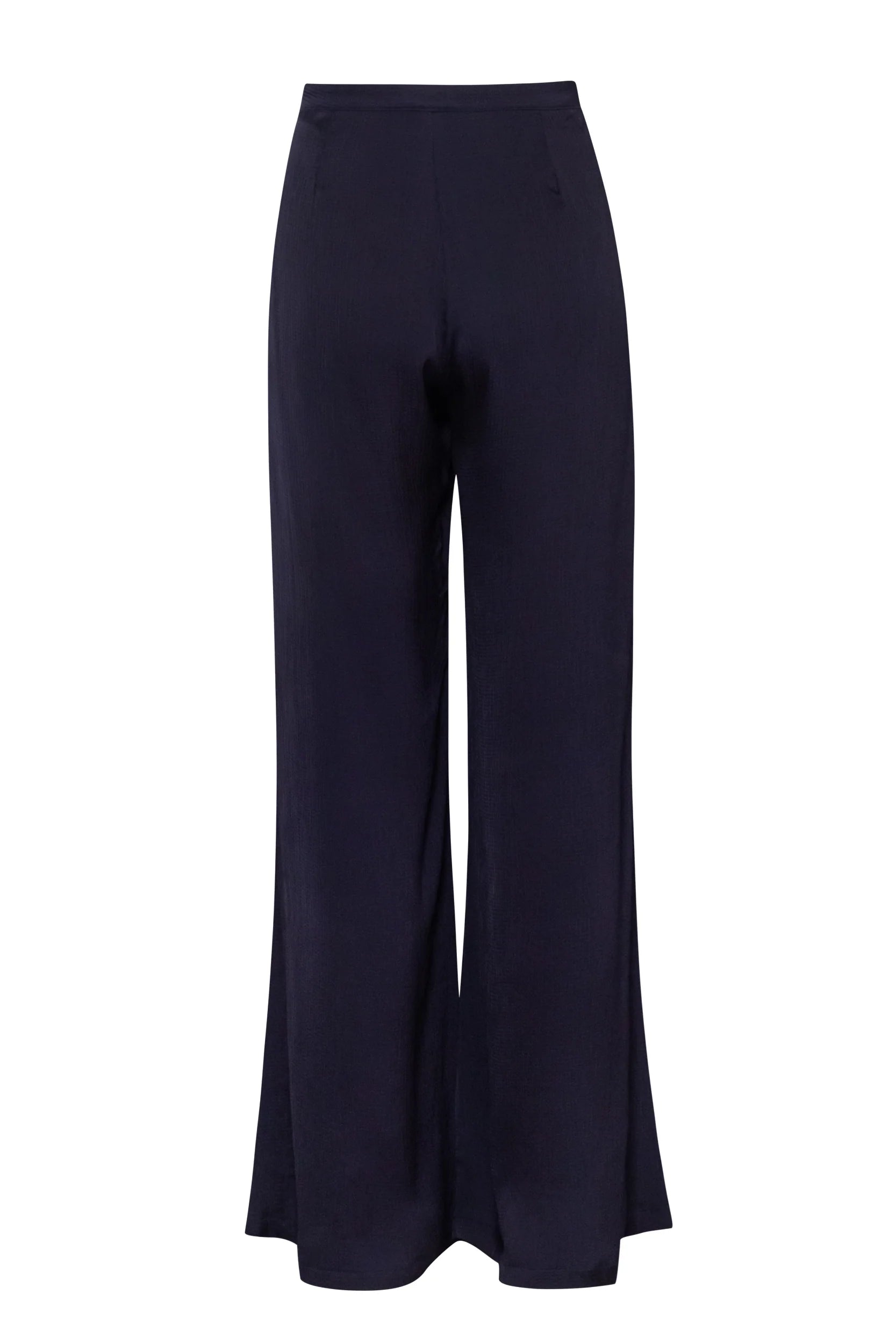 Ferrat Pants in night blue, Wide-leg silhouette with Textured fabric and Side zipper closure.