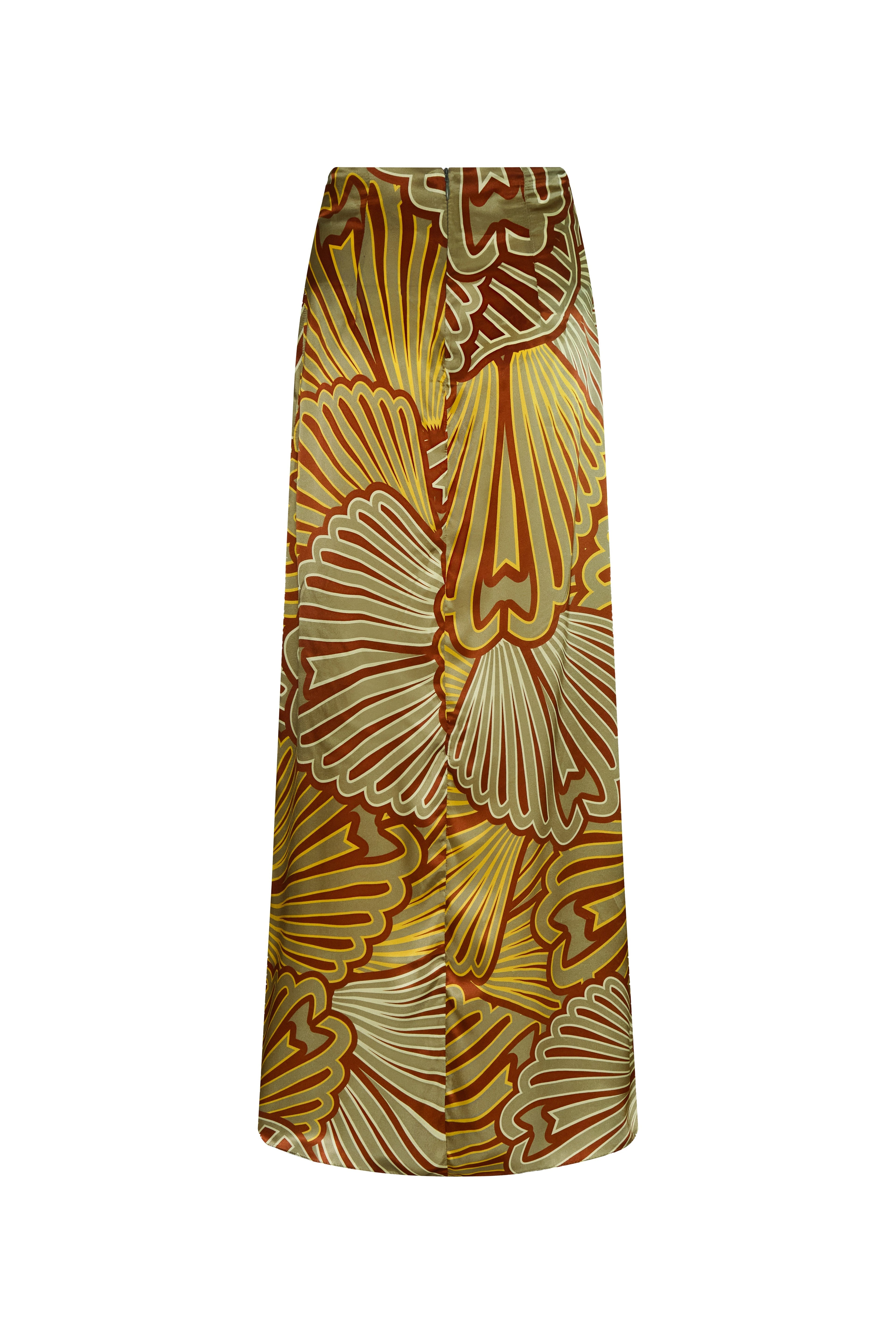 Carlota Satin Silk Maxi Skirt / Yellow Intricate Shells