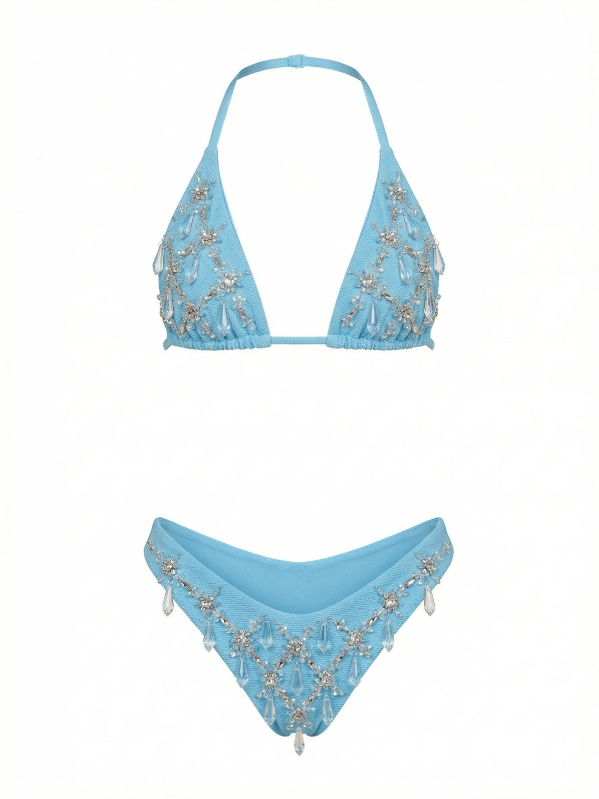 Calliope Luxury Hand-Embroidery Crystal Bikini Bottom Aqua & White
