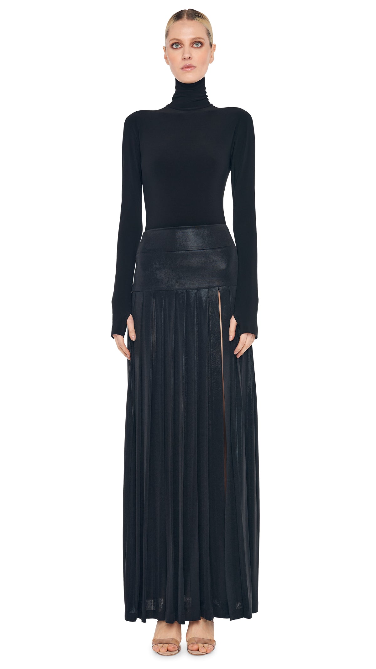 PLEATED LONG SKIRT WITH SLIT
