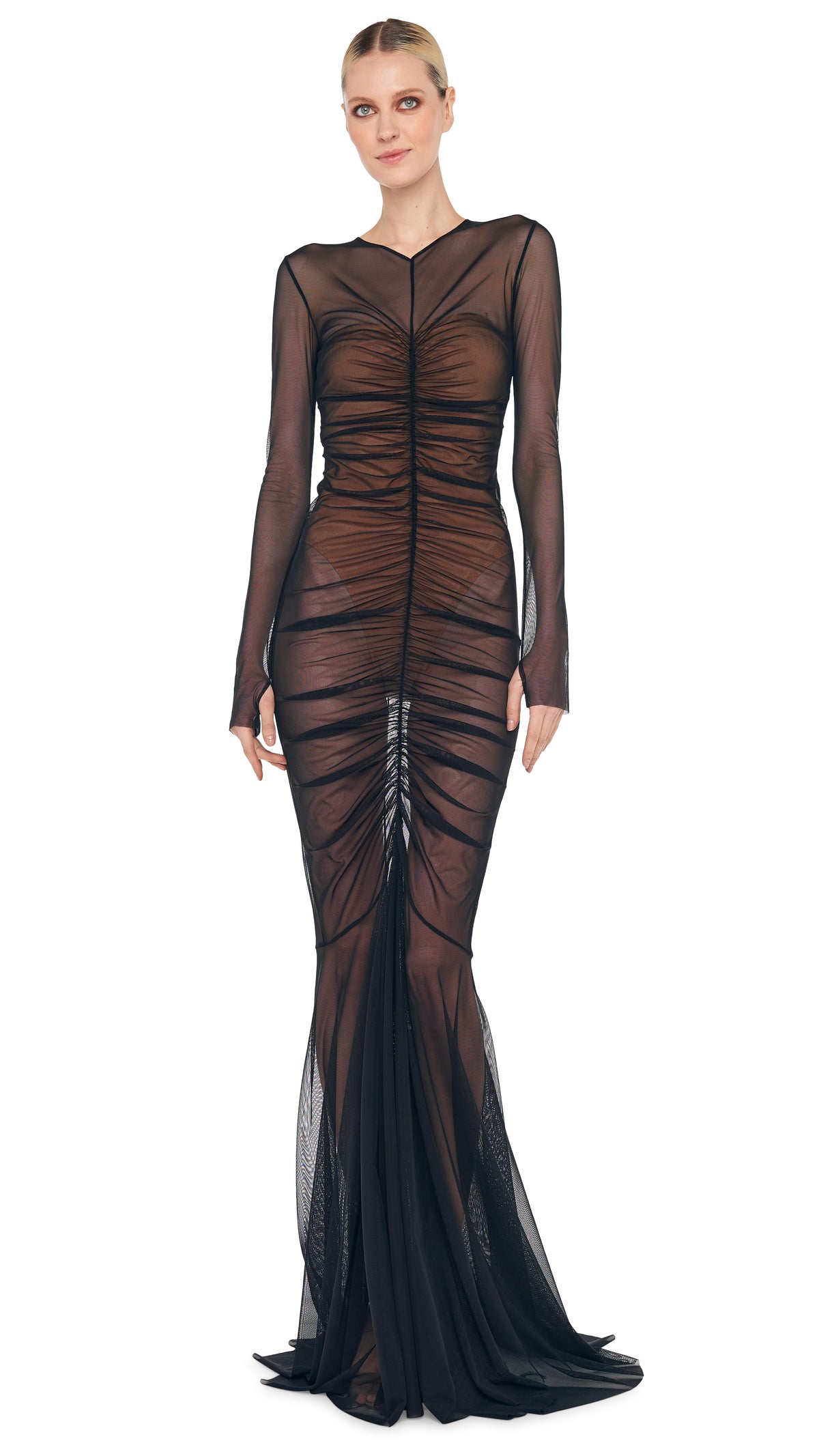 LS SHIRRED FISHTAIL GOWN / BISHOP