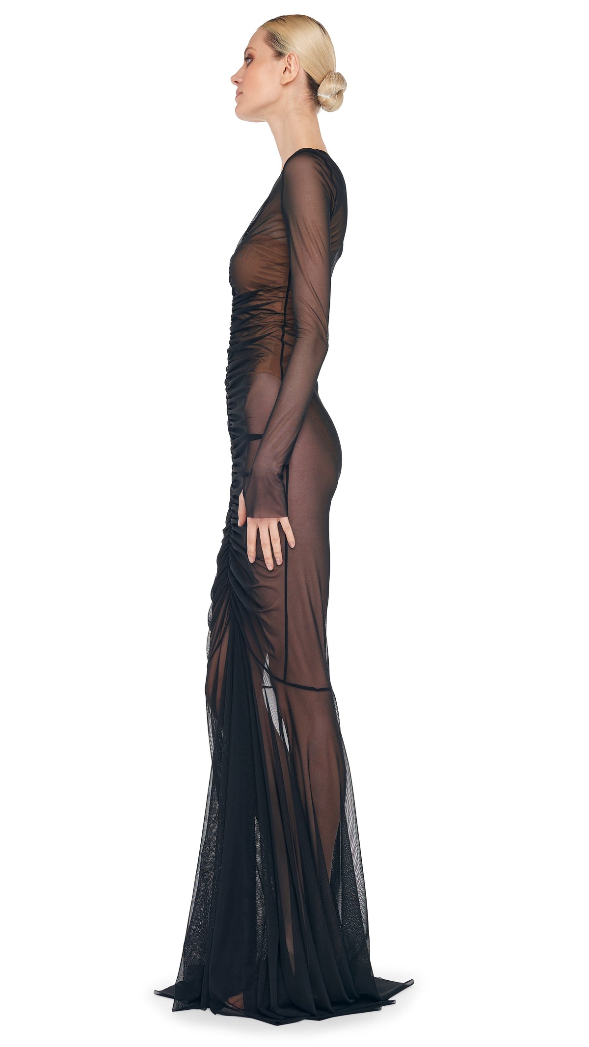 LS SHIRRED FISHTAIL GOWN / BISHOP