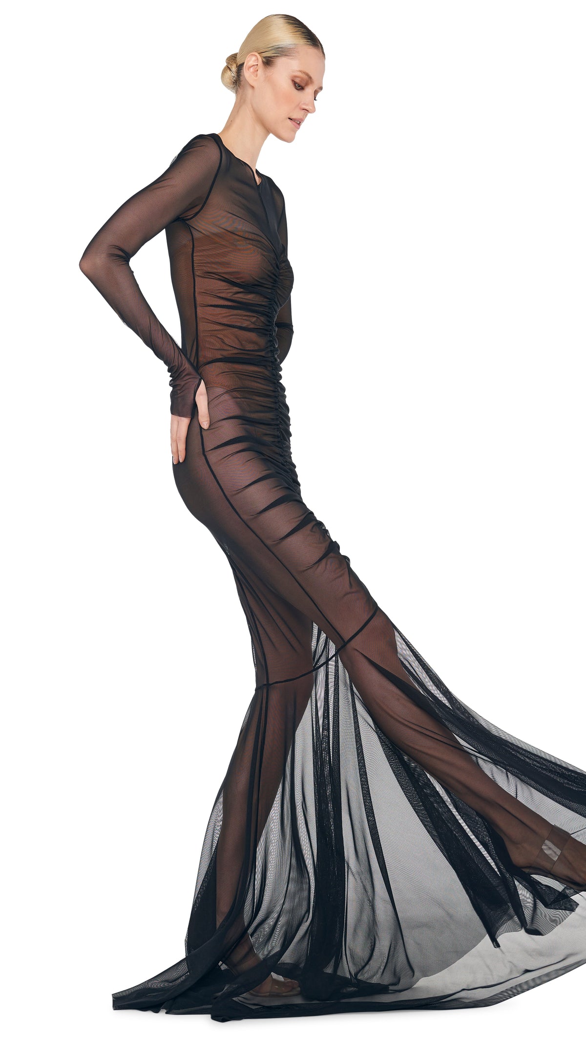 LS SHIRRED FISHTAIL GOWN / BISHOP