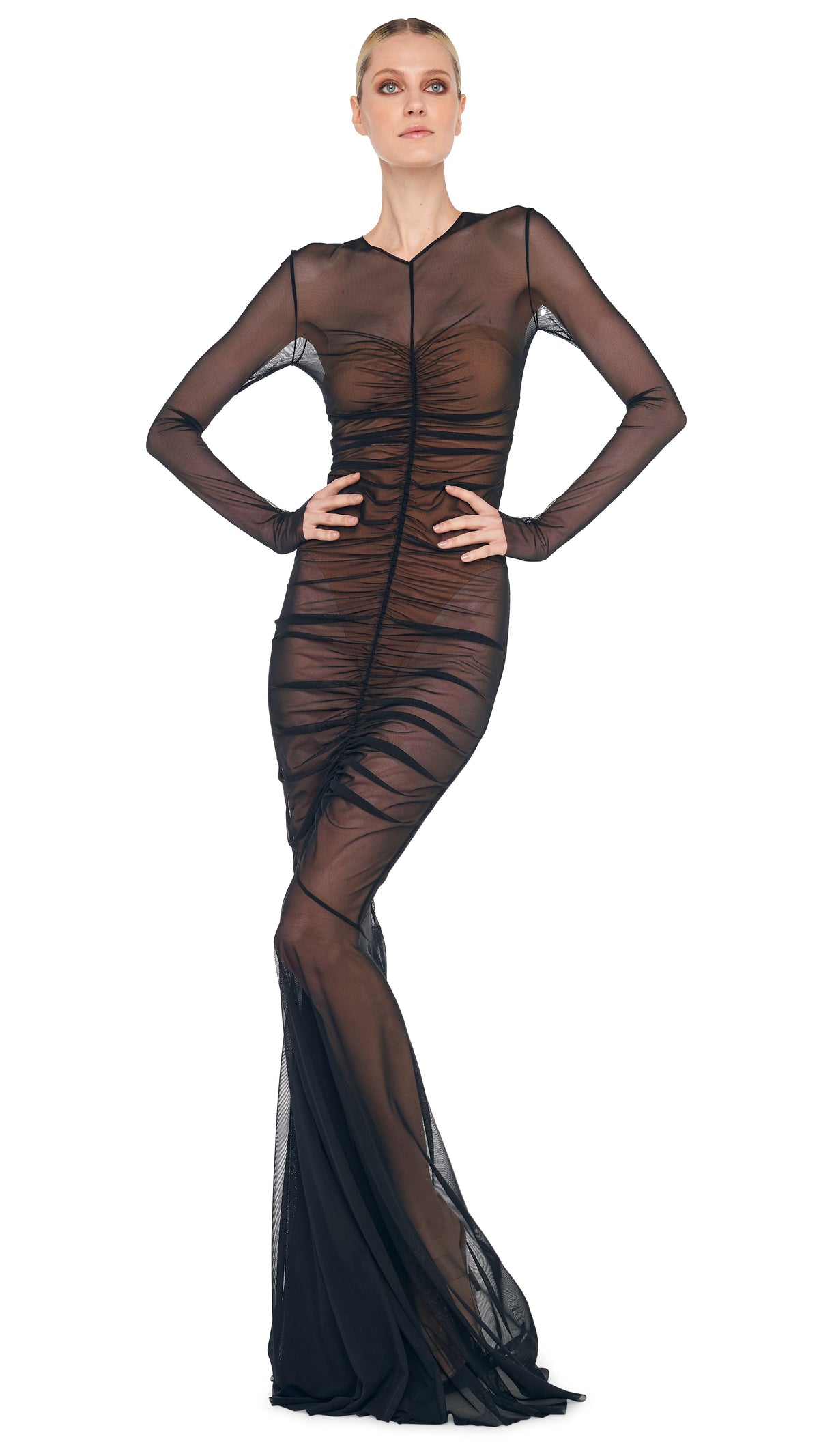 LS SHIRRED FISHTAIL GOWN / BISHOP