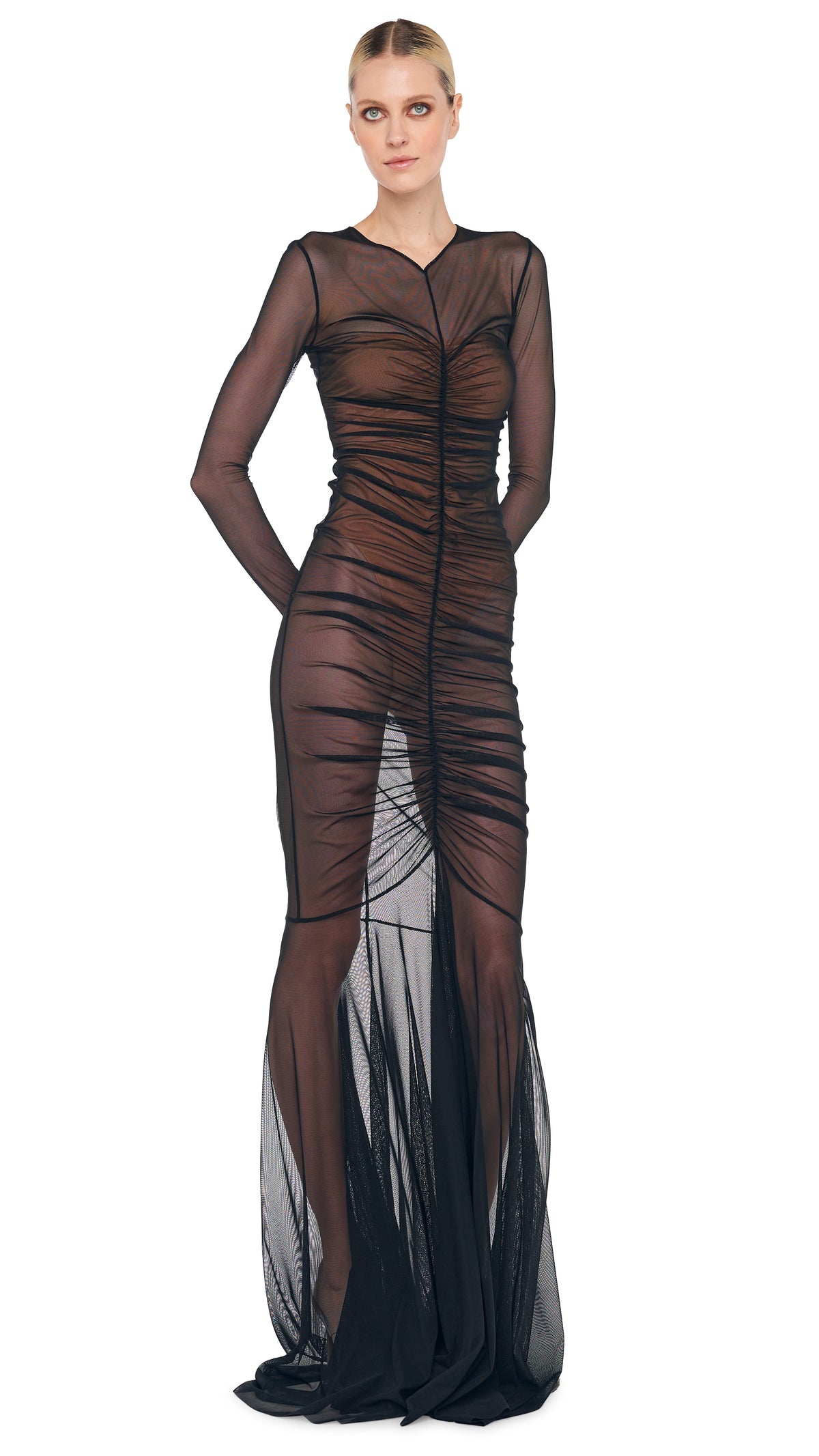LS SHIRRED FISHTAIL GOWN / BISHOP