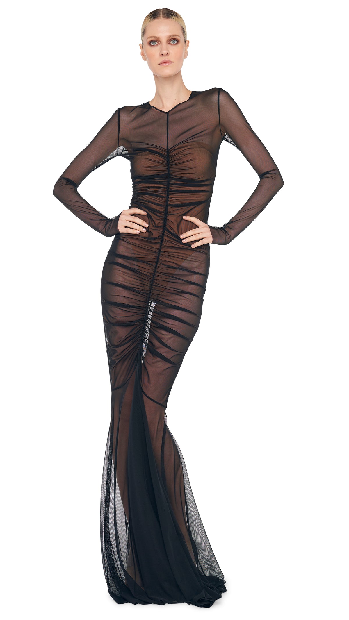 LS SHIRRED FISHTAIL GOWN / BISHOP