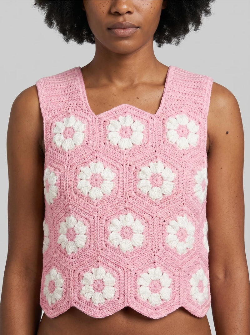 Daisy Bloom Crochet Pink Cardigan