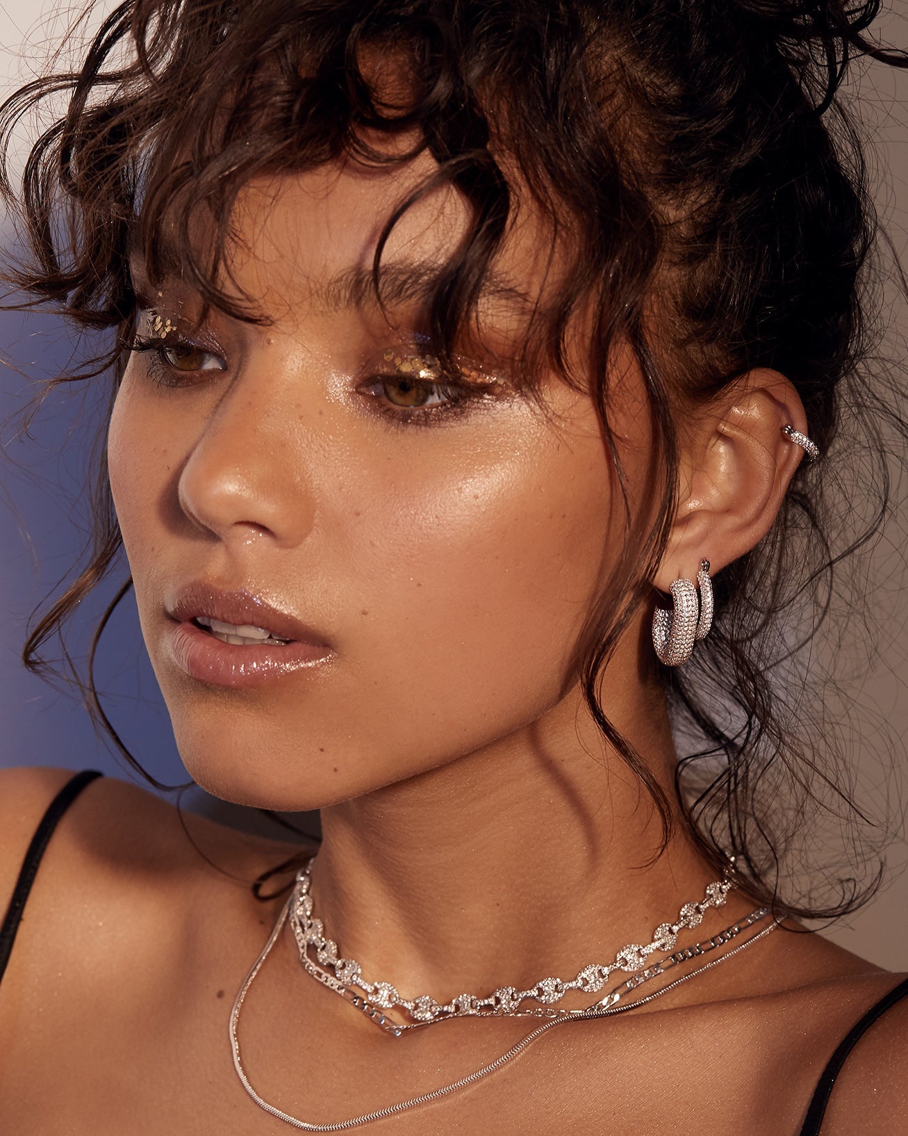 Pave Baby Skinny Amalfi Hoops- Silver