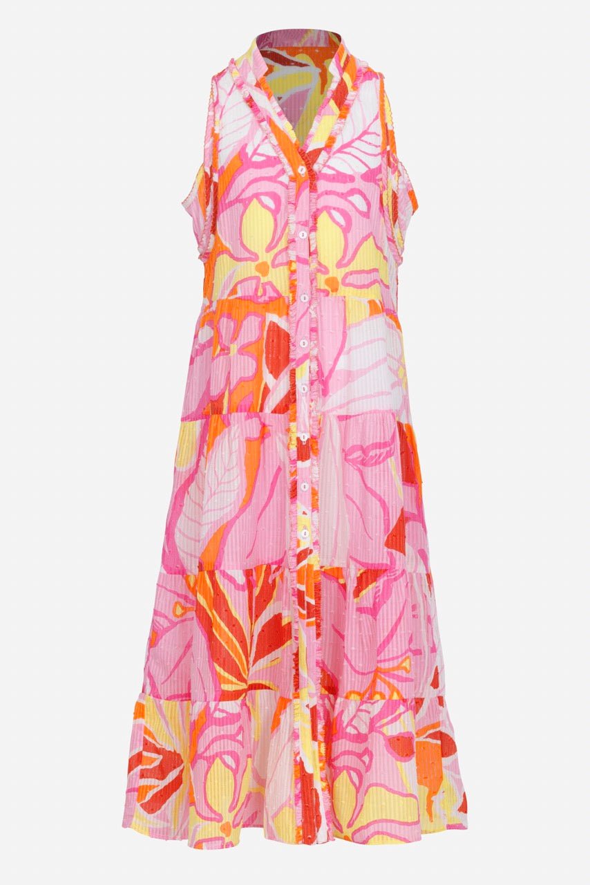 Long Dress Nana for girls - Pink Macro Lilium - Poupette St Barth
