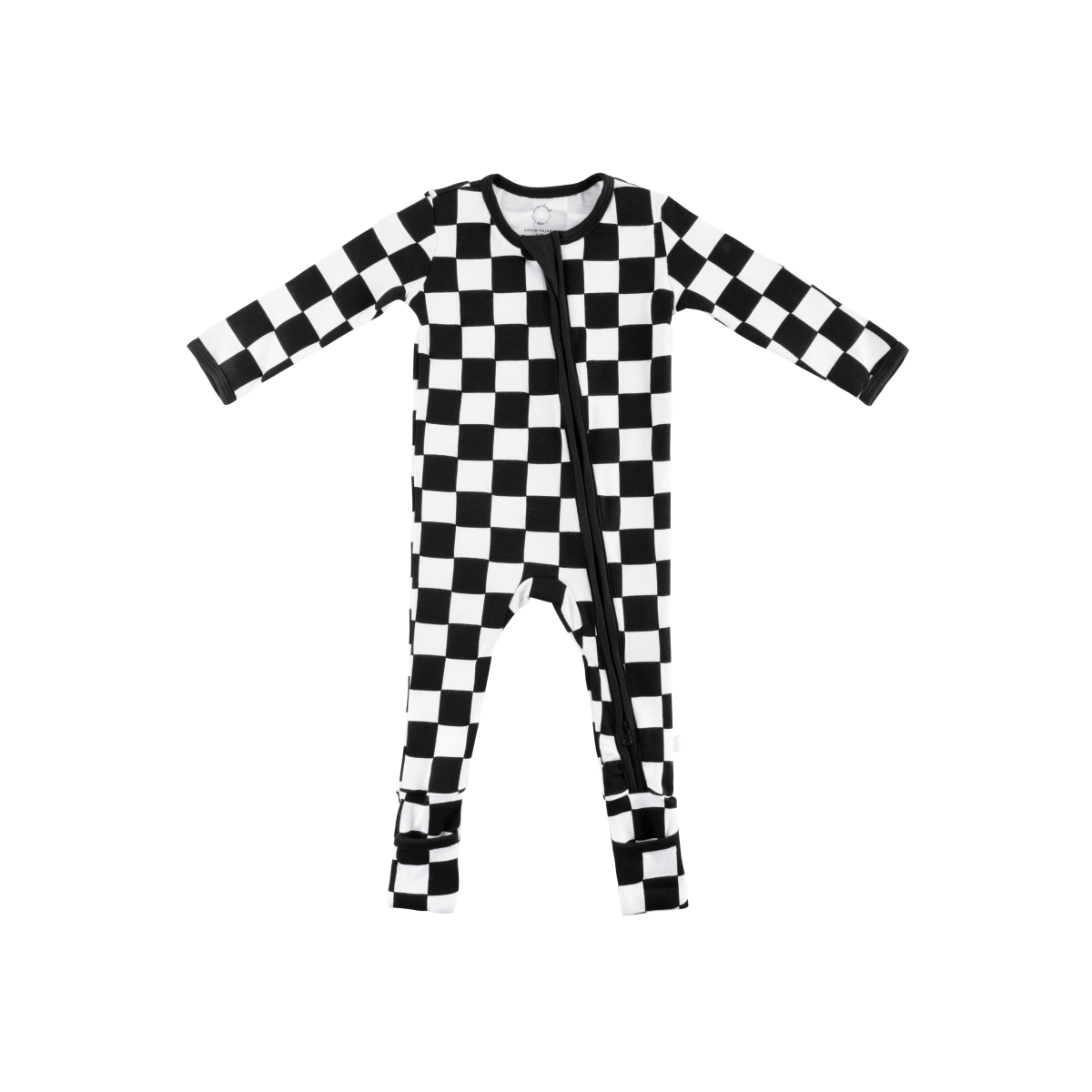 Baby Bamboo Pajamas w/ DreamCuffs® - Black and White Checkerboard