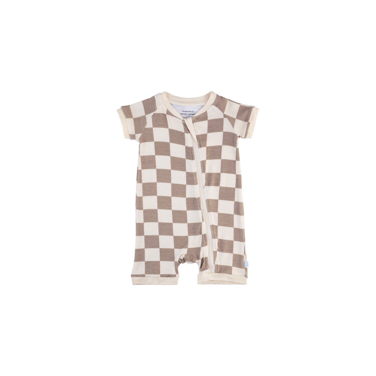 Baby Short-Sleeve Bamboo Romper - Oat Latte Checkerboard