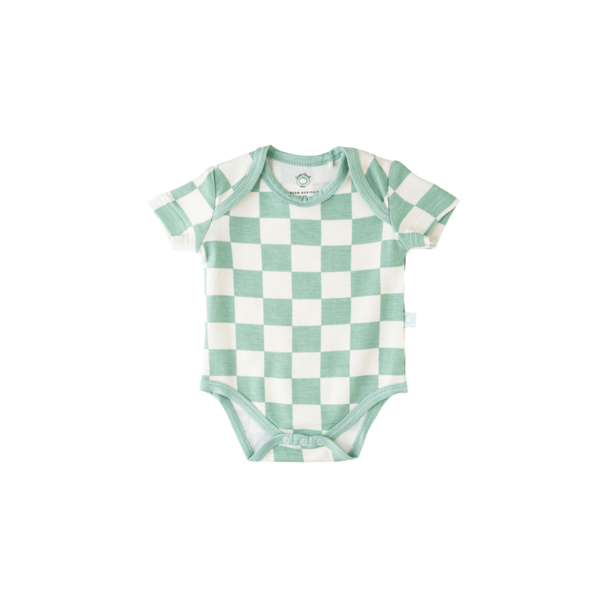 Baby Short-Sleeve Bamboo Bodysuit - Mint Checkerboard