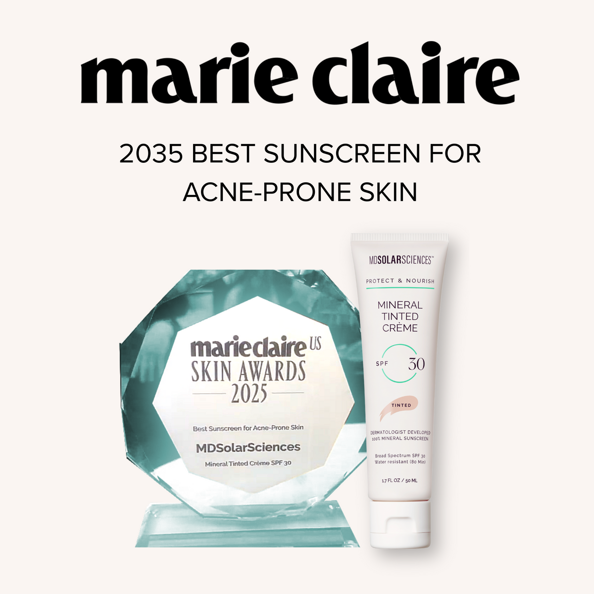 MDSolarSciences sunscreen cream with Marie Claire award 