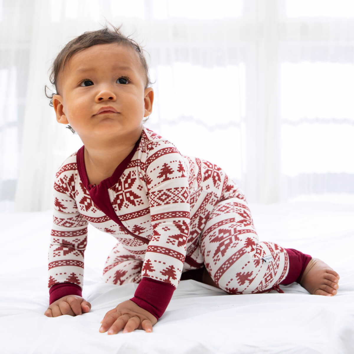 Baby Bamboo Pajamas w/ DreamCuffs® - Fair Isle Cranberry