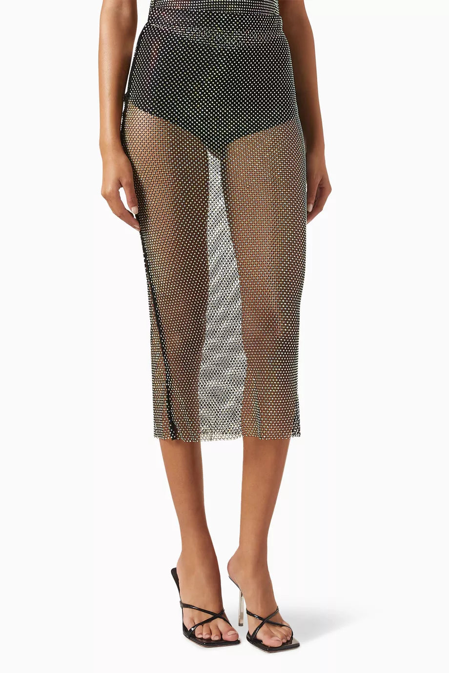 Midi Skirt In Rhinestone | Black