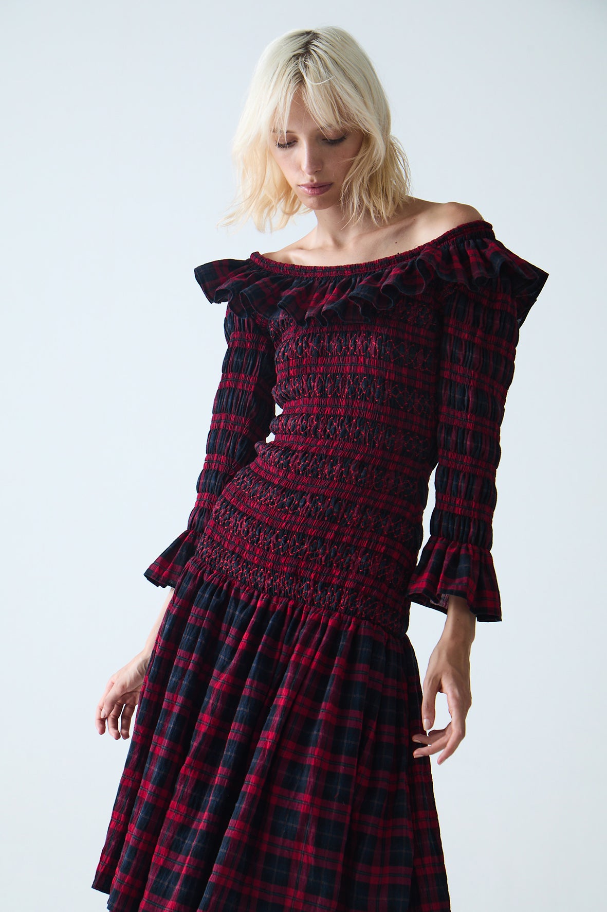 Sayani Smocked Maxi Dress | Red Tartan