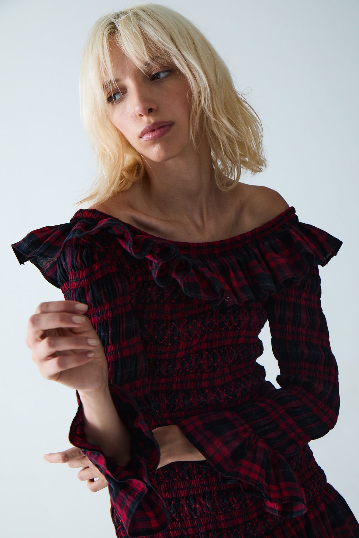 Sayani Smocked Maxi Dress | Red Tartan