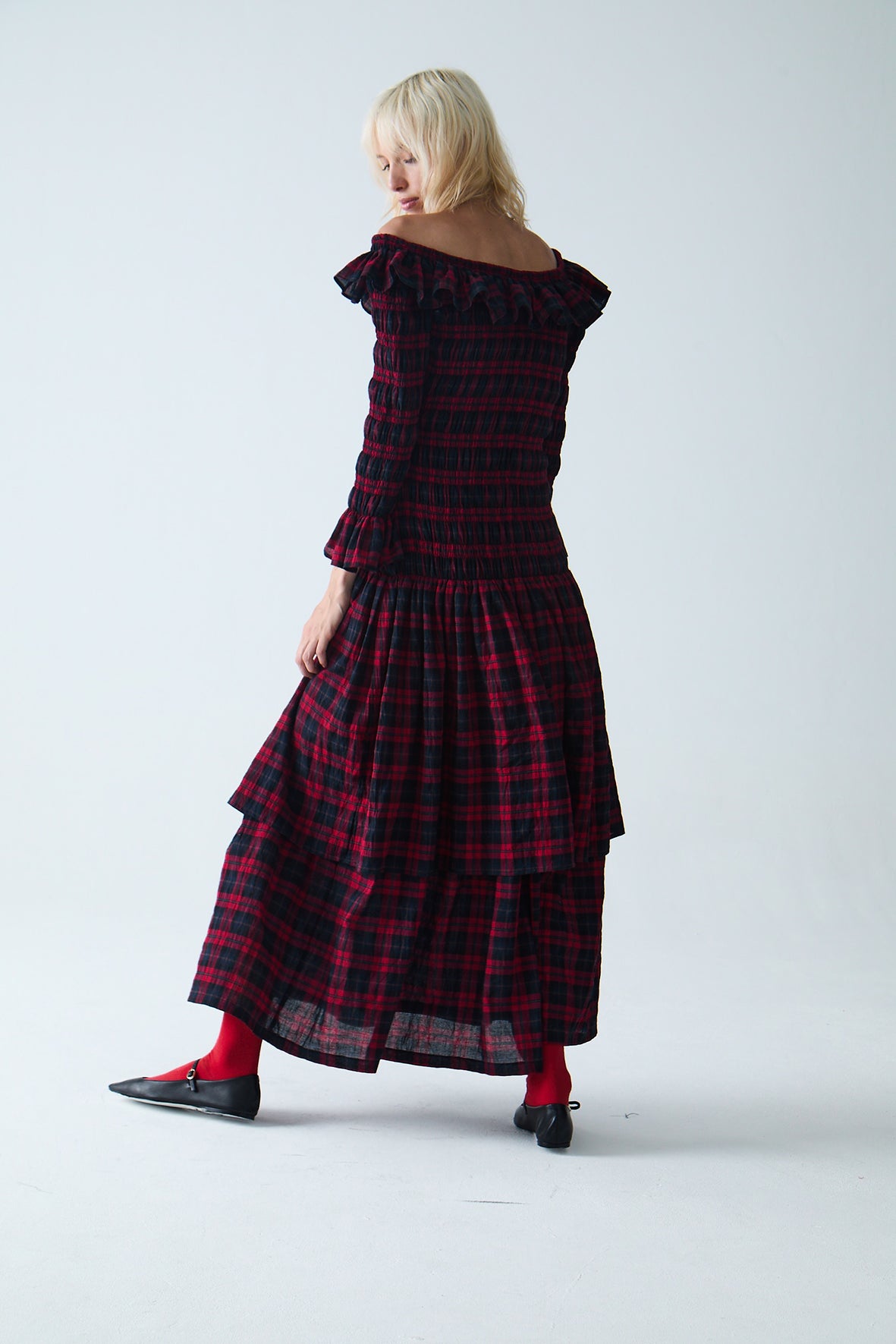 Sayani Smocked Maxi Dress | Red Tartan