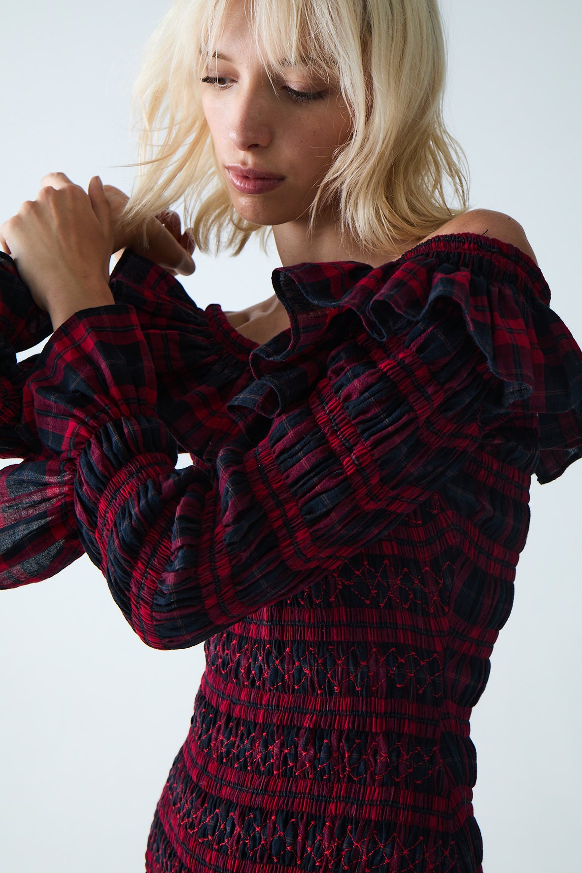 Sayani Smocked Maxi Dress | Red Tartan