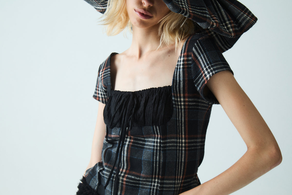 Maeva Blouse Tartan Blouse | Blue Tartan