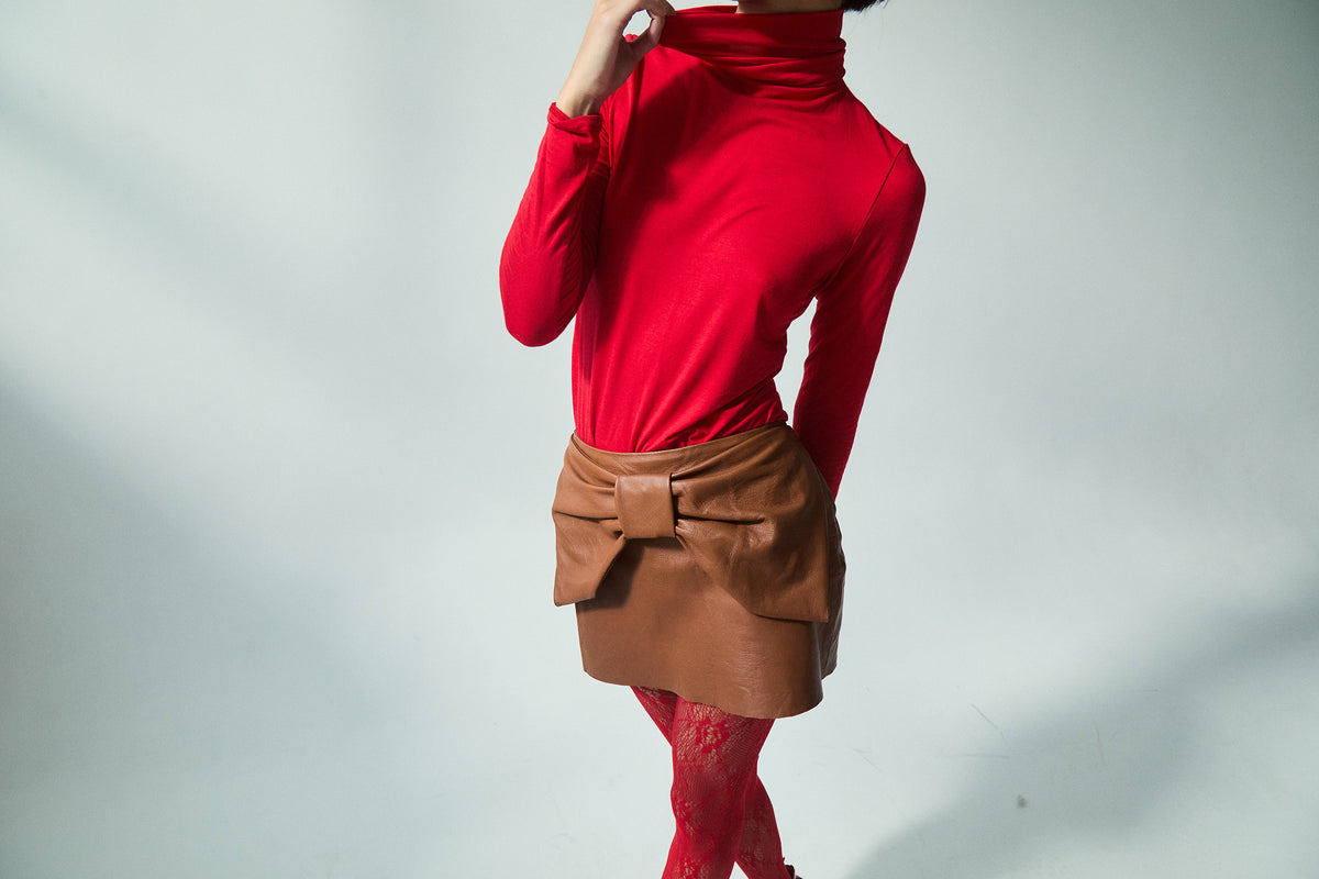 Soleil Leather Mini Skirt | Brown