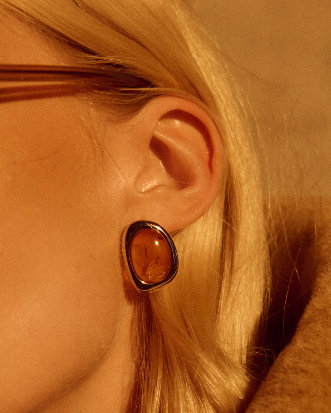 Luv Aj AMBER CABOCHON STUDS SILVER on model
