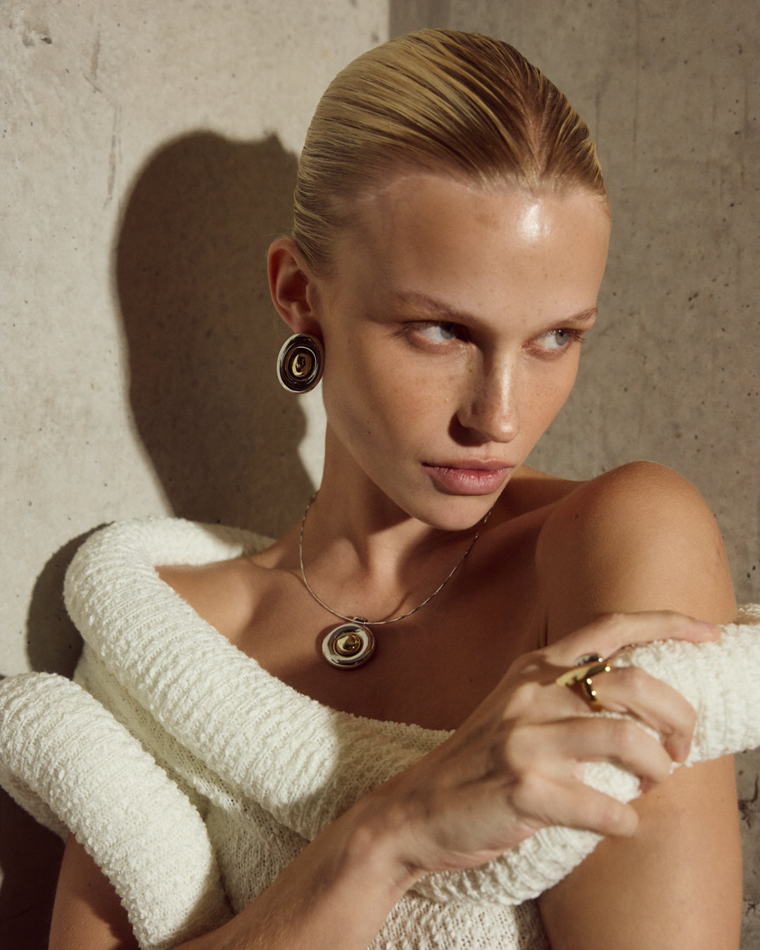 Luv Aj Chrome Orb Pendant Necklace on Model
