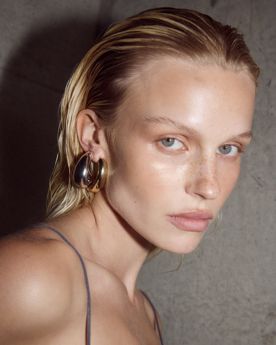 Luv Aj Chrome Orb Hoops on Model