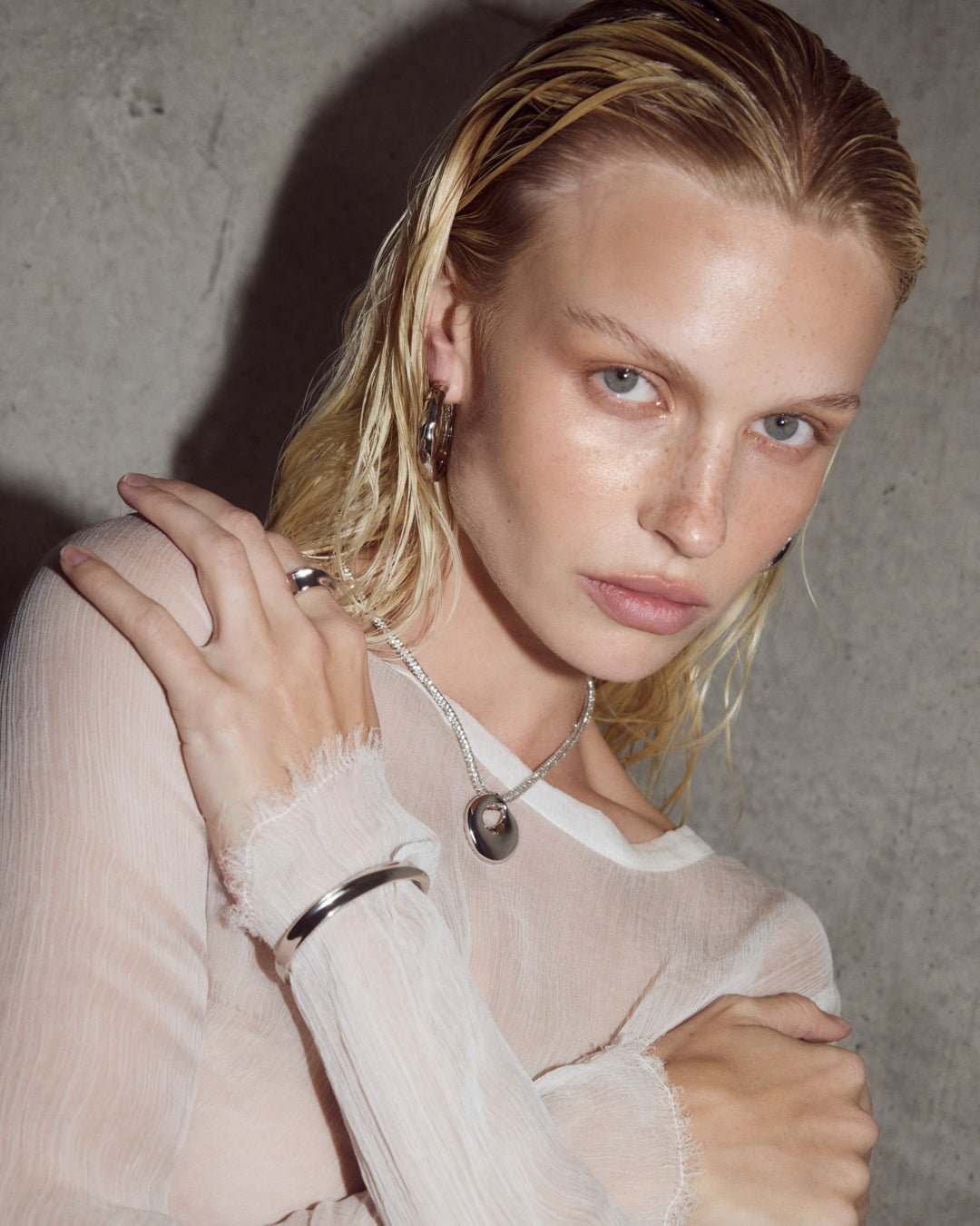 Luv Aj Mercury Disc Bangle on Model